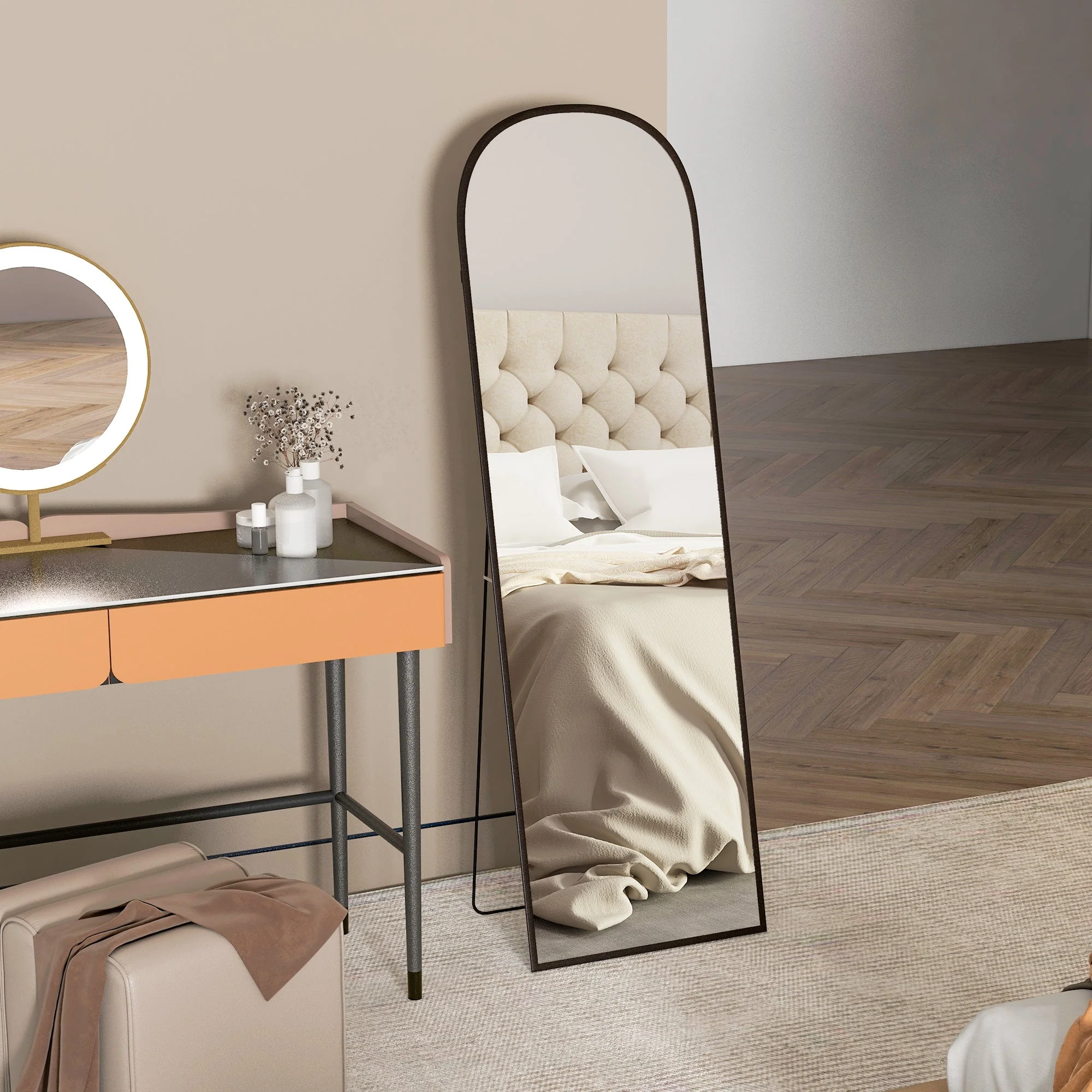 Full Length Mirror, Standing, Aluminum Alloy Frame, Black - Image 7