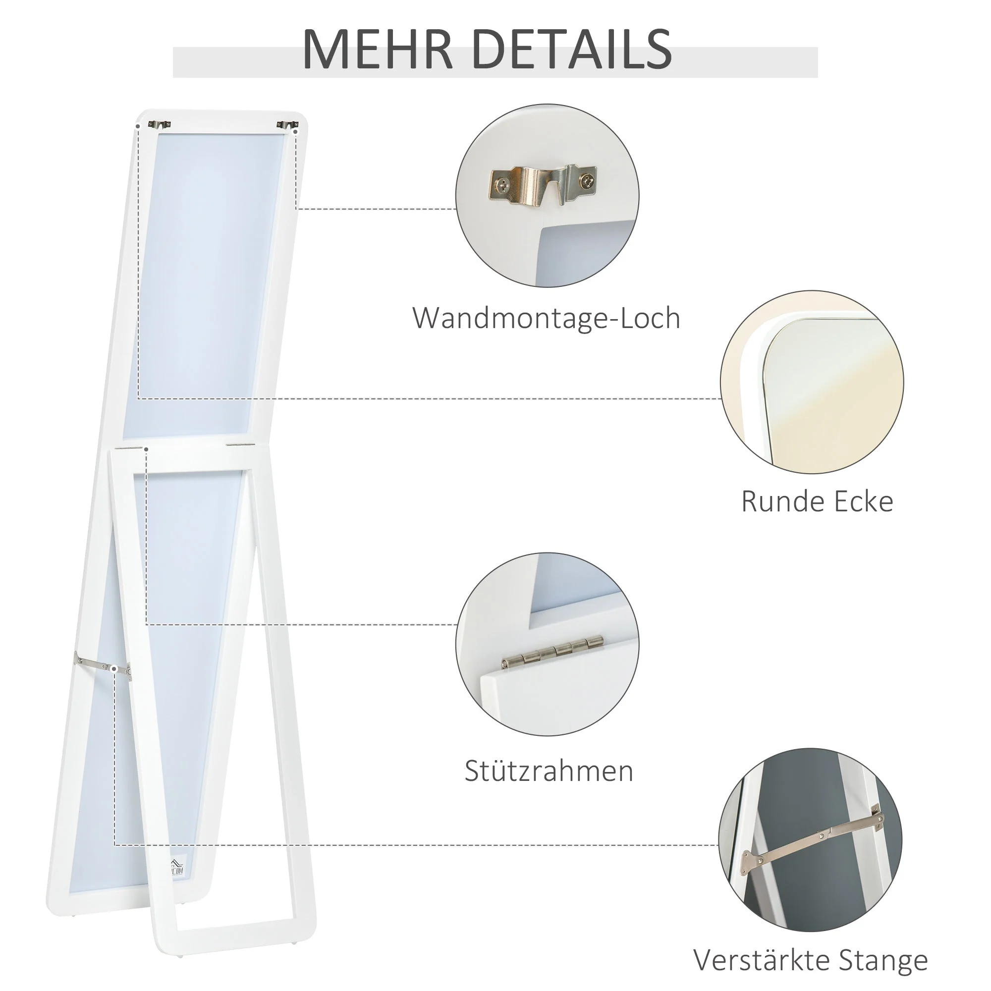 Full-length Mirror Standing Folding Frame Freestanding/Wall-Mounted - Image 6