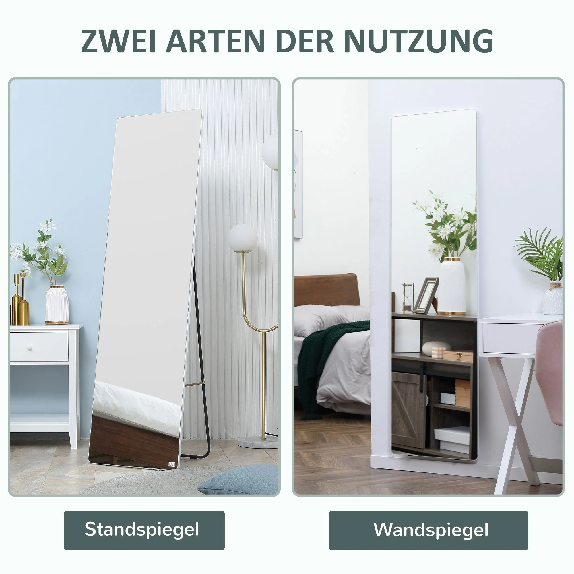 Full Length Mirror, Standing Wall Wardrobe Dressing, 45x160cm, Silver - Image 5