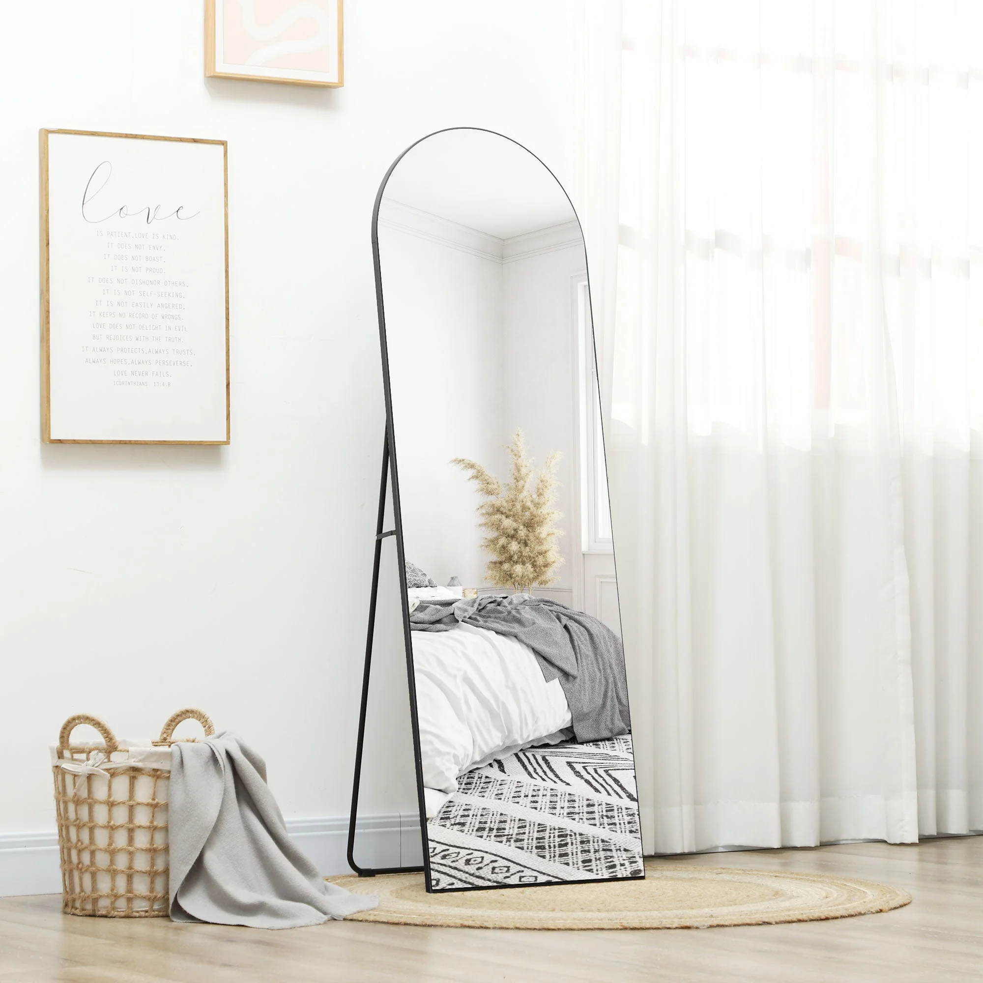Full-Length Mirror with Stand, Arched Design, Shatterproof, Black - Image 2