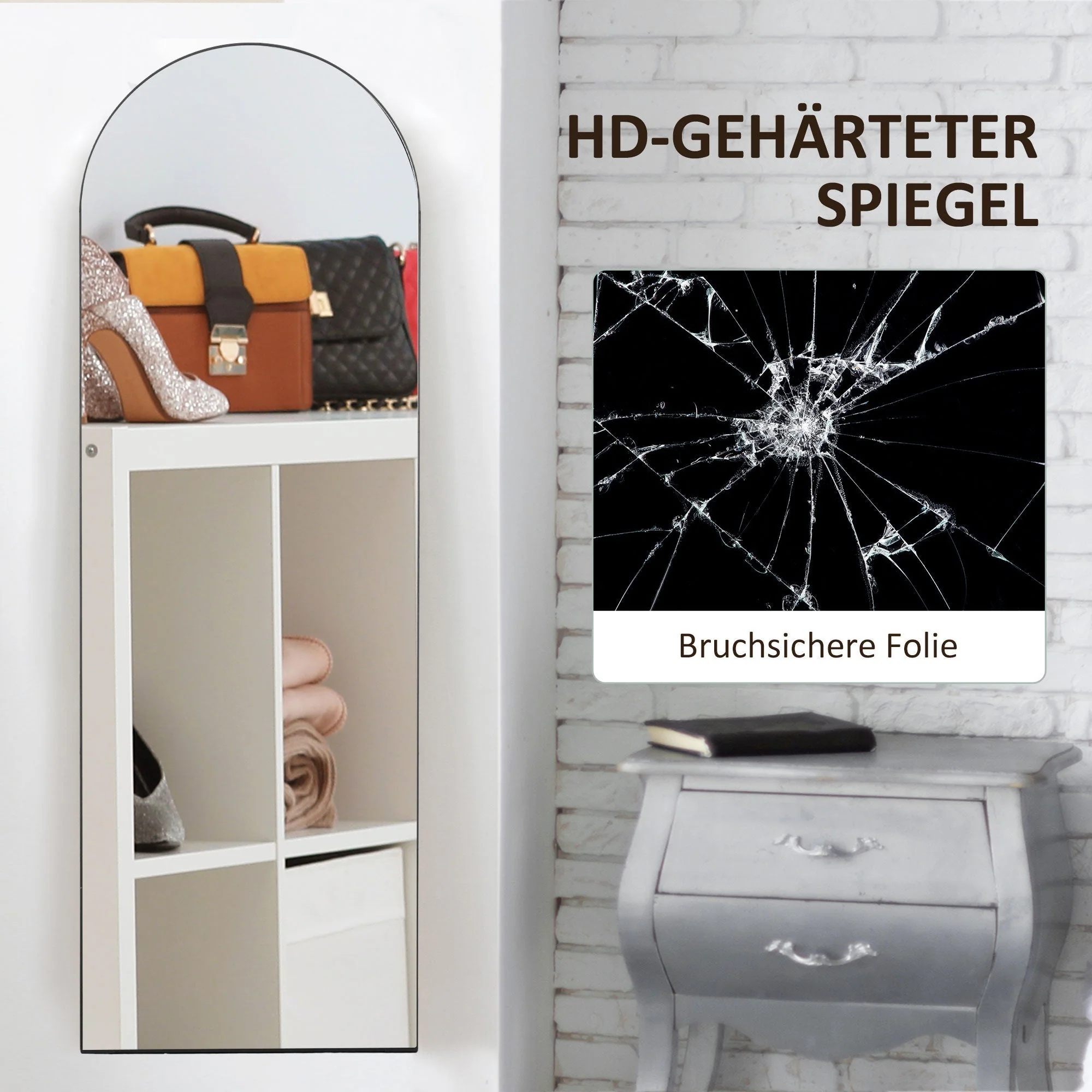 Full-Length Mirror with Stand, Arched Design, Shatterproof, Black - Image 5