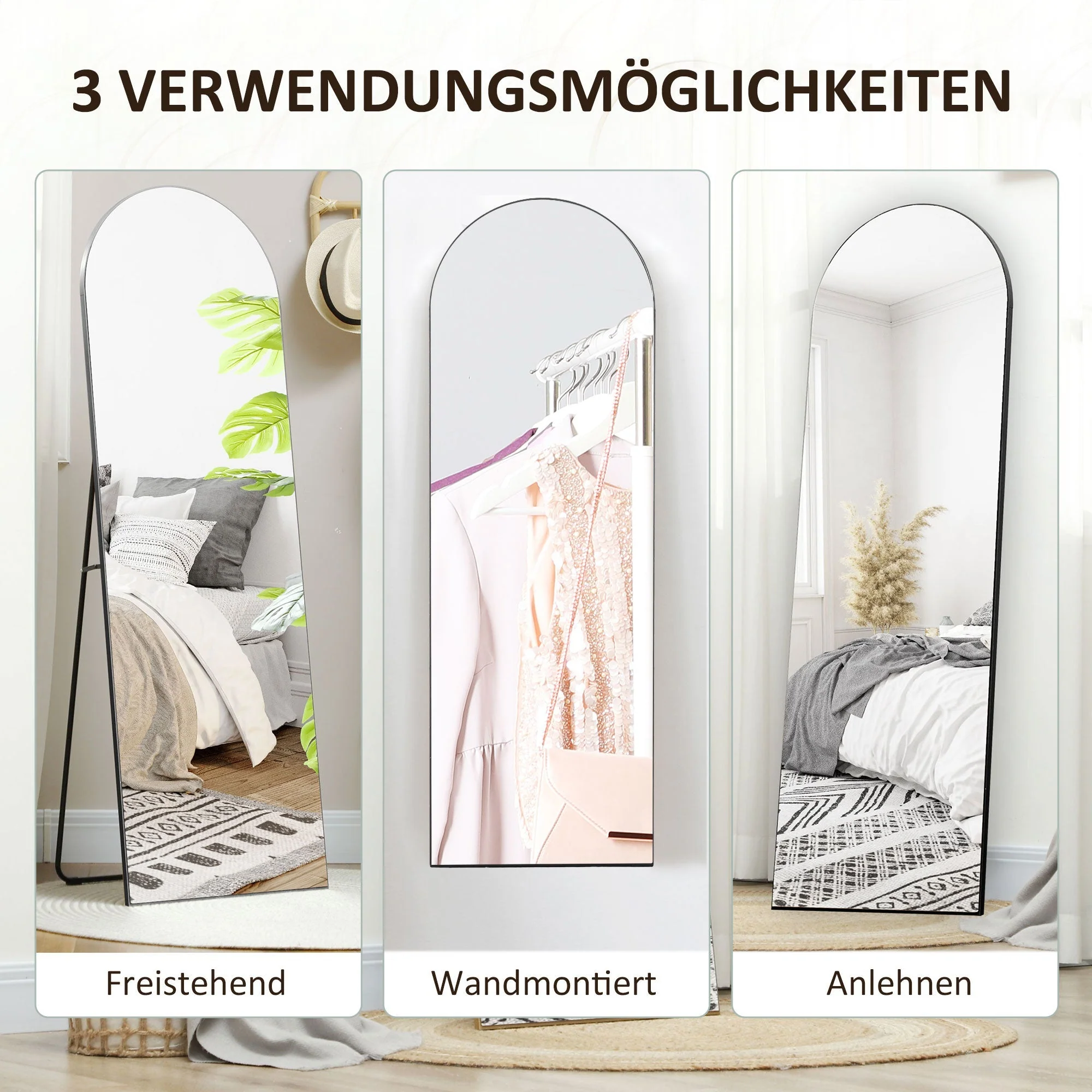 Full-Length Mirror with Stand, Arched Design, Shatterproof, Black - Image 6