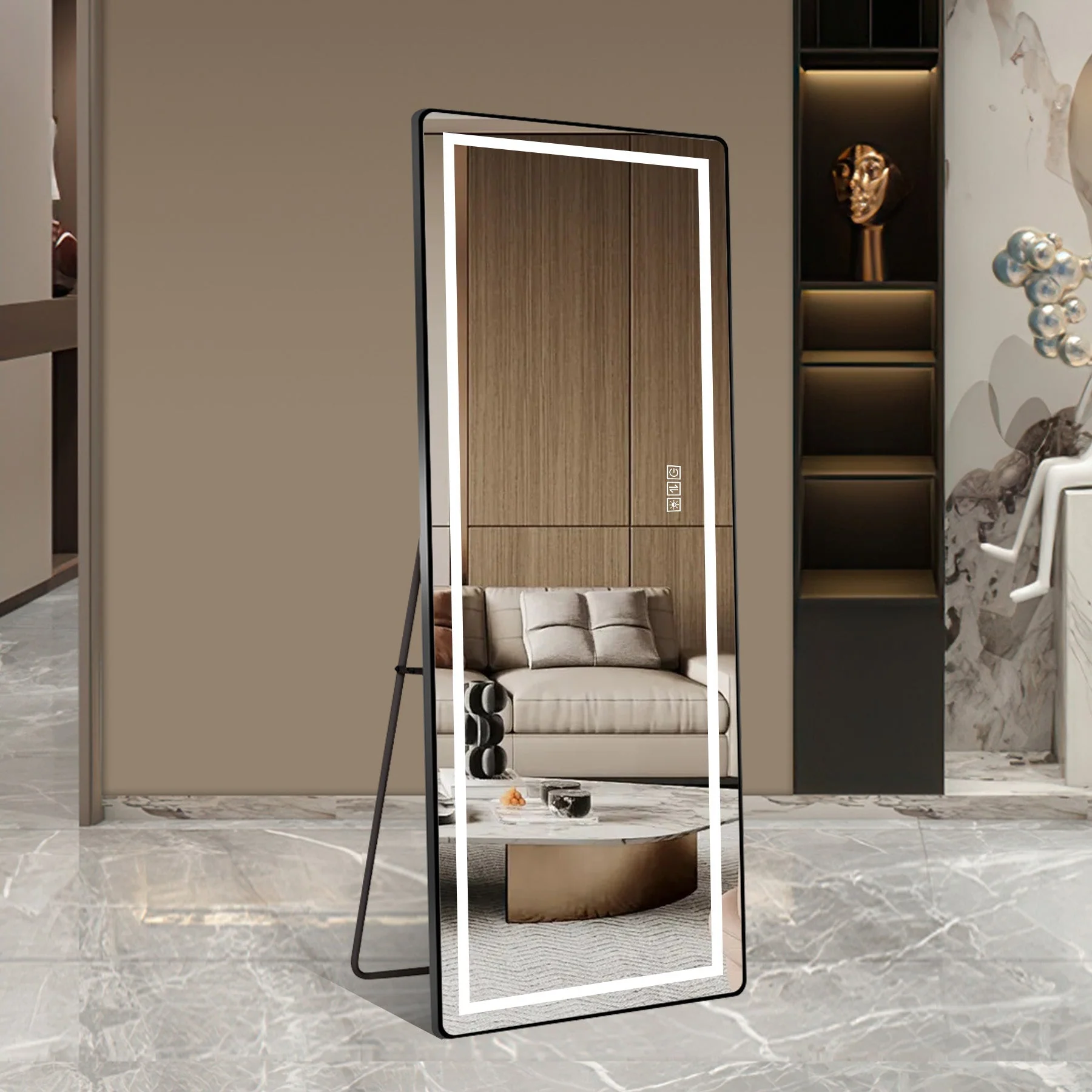 Full-length Vertical Mirror, LED Dimming 163x54CM, Aluminum Alloy Black - Image 3