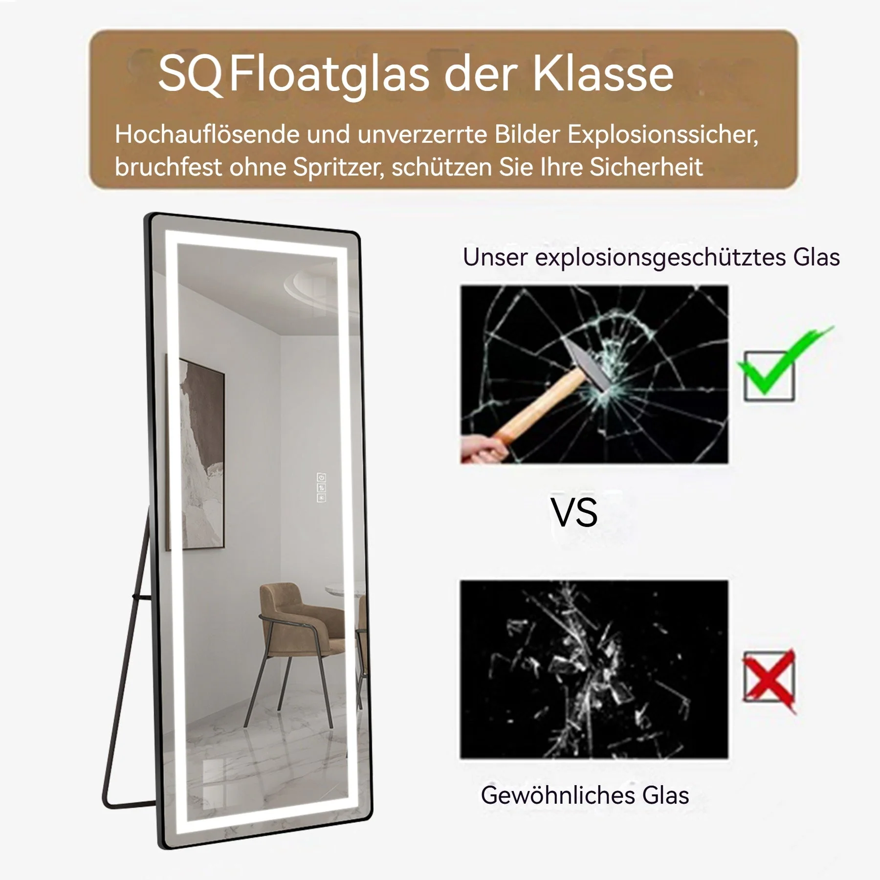 Full-length Vertical Mirror, LED Dimming 163x54CM, Aluminum Alloy Black - Image 7