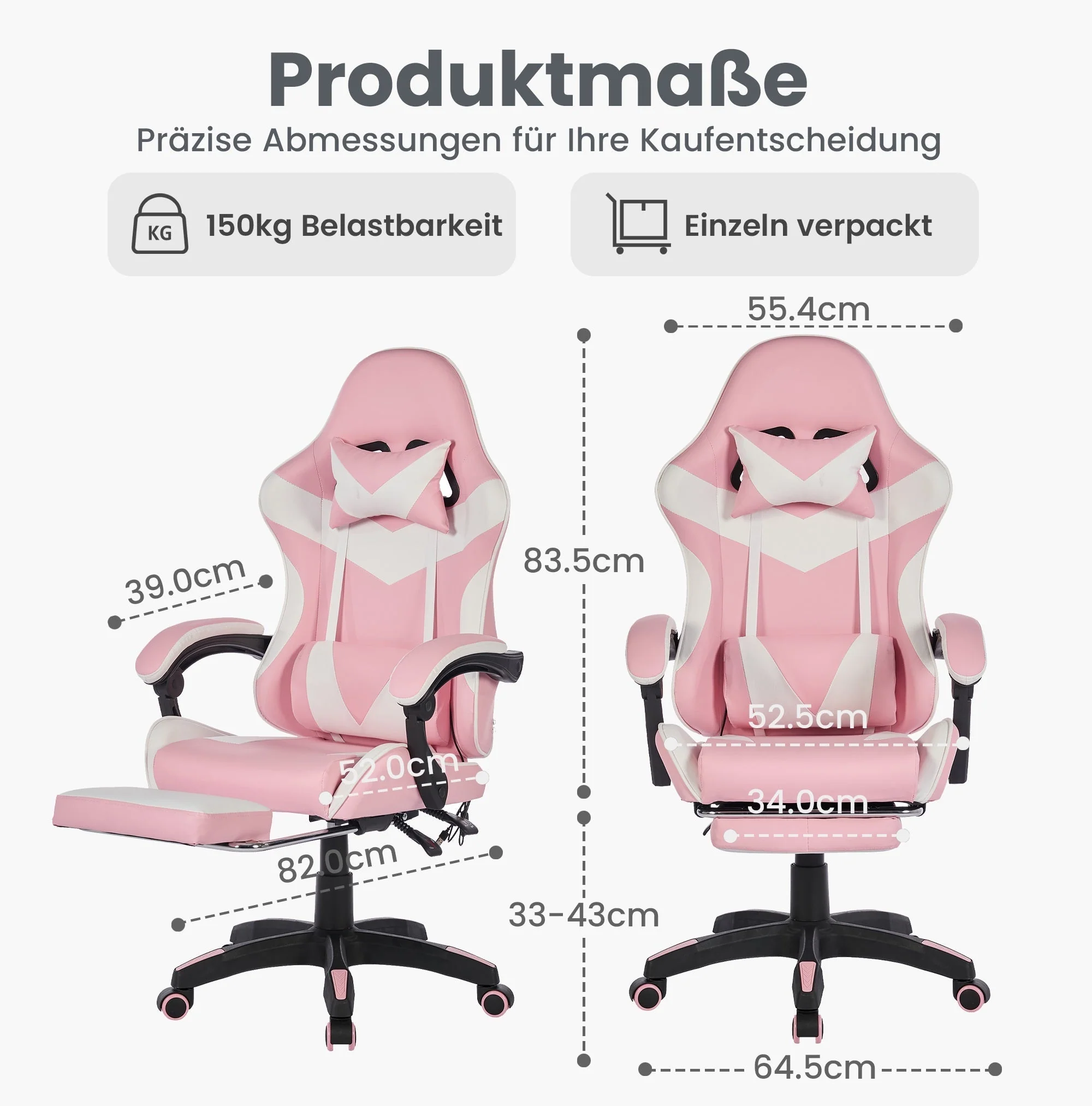 Gaming Chair Ergonomic Racing High-Back Swivel with Footrest & Lumbar Support Leather White & Pink - Image 5