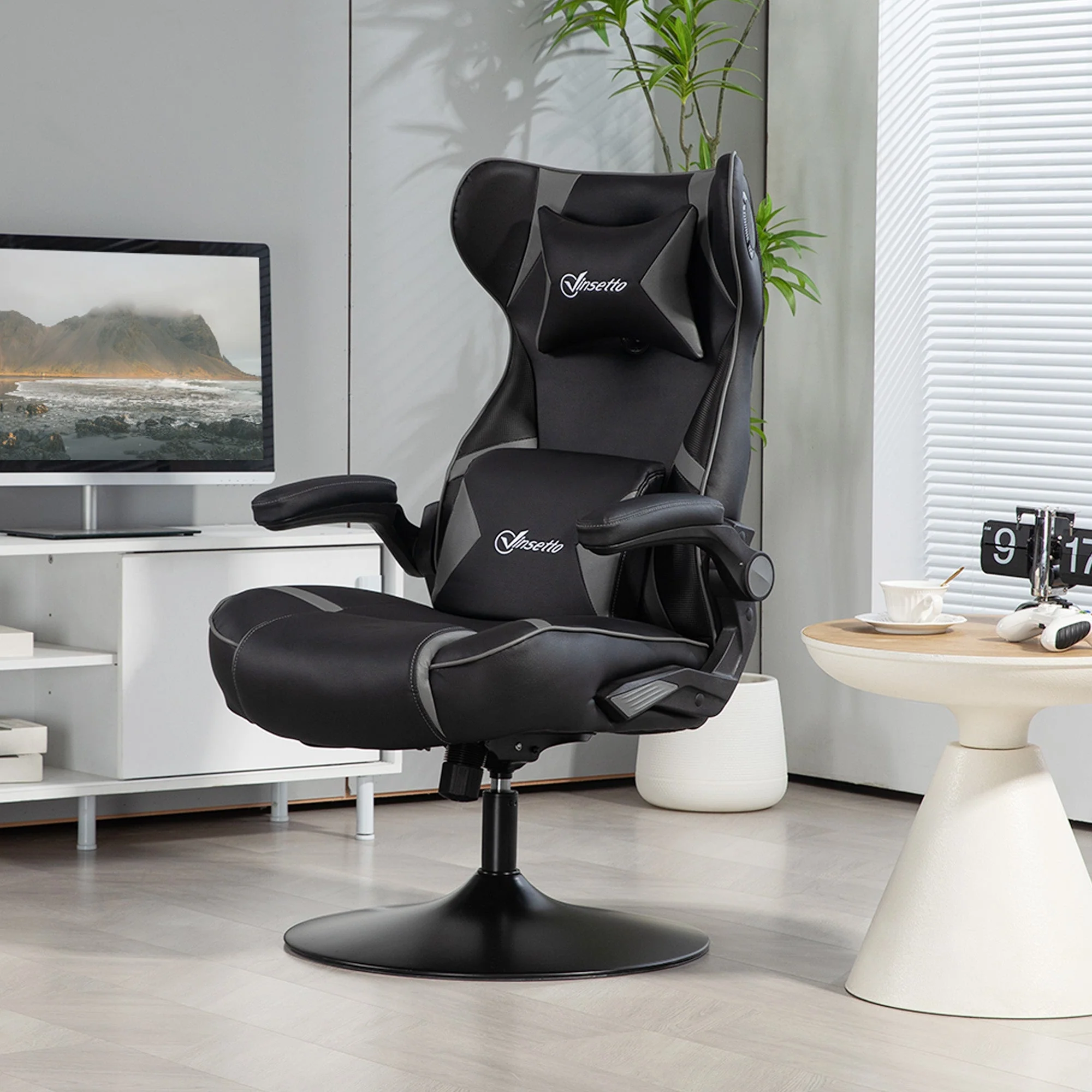 Gaming Chair, Ergonomic Rocking Swivel with Speakers, 120kg Capacity, Black/Grey - Image 2
