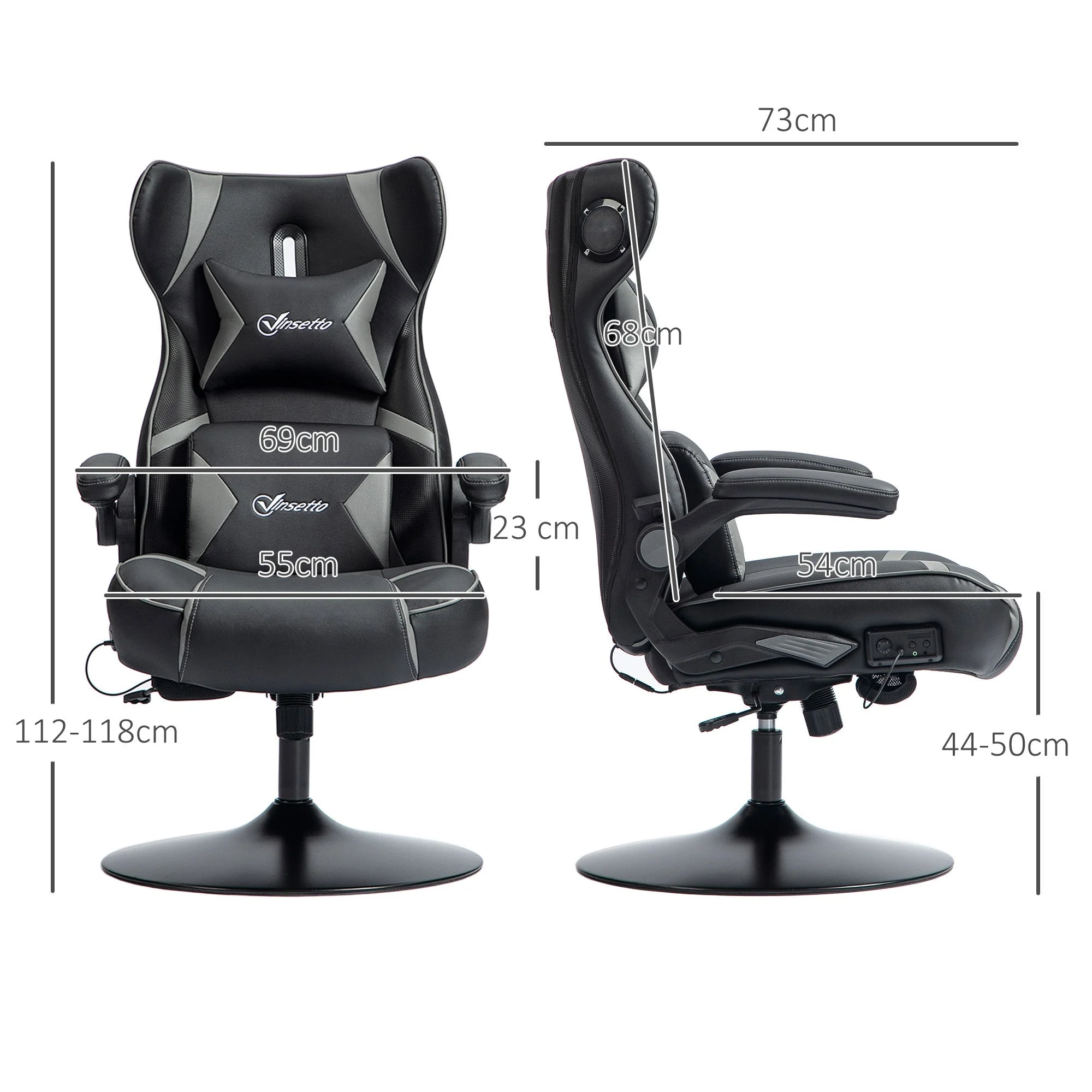 Gaming Chair, Ergonomic Rocking Swivel with Speakers, 120kg Capacity, Black/Grey - Image 3
