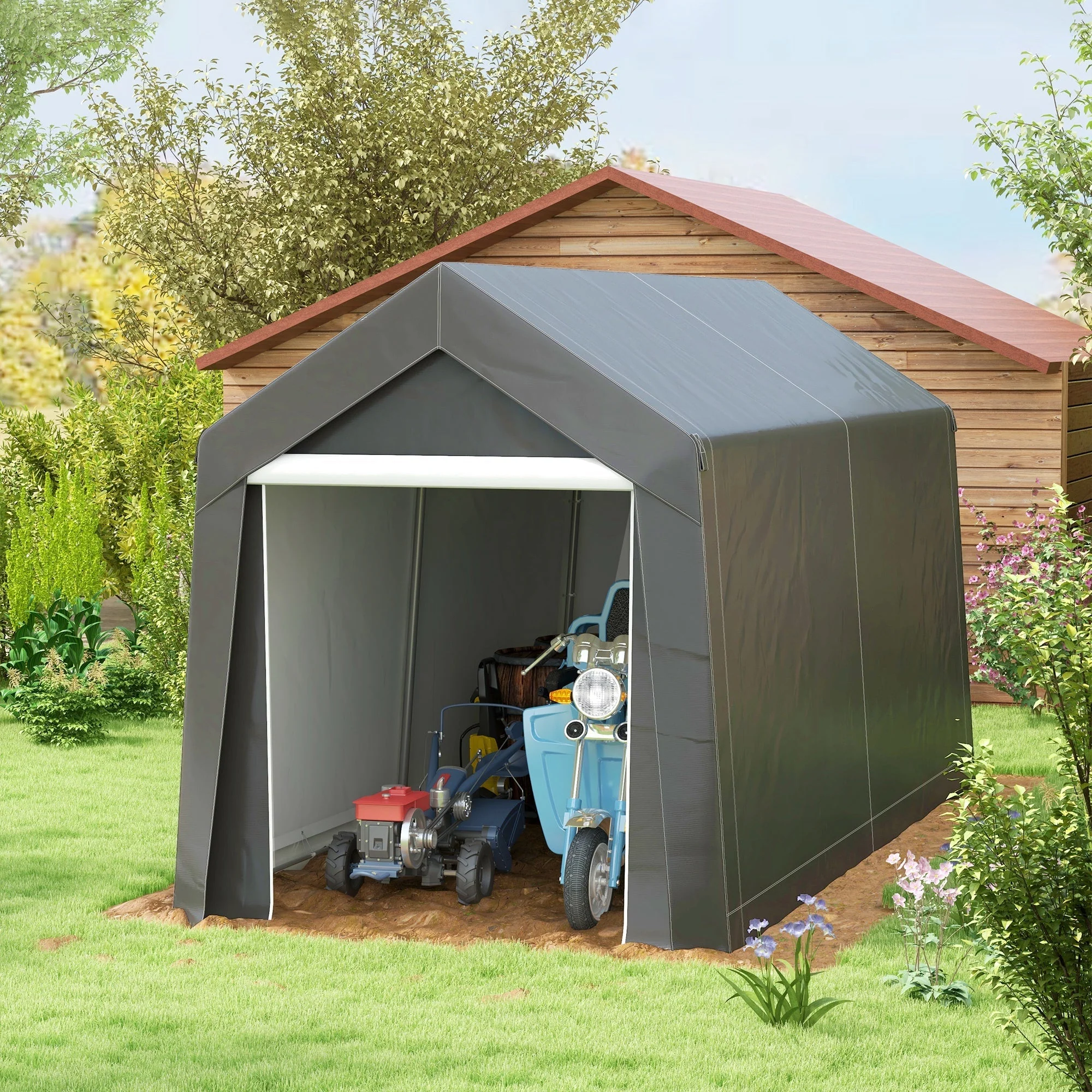Garage Tent 2.1x3.6m Storage UV Protection Water-Repellent, Dark Grey - Image 2