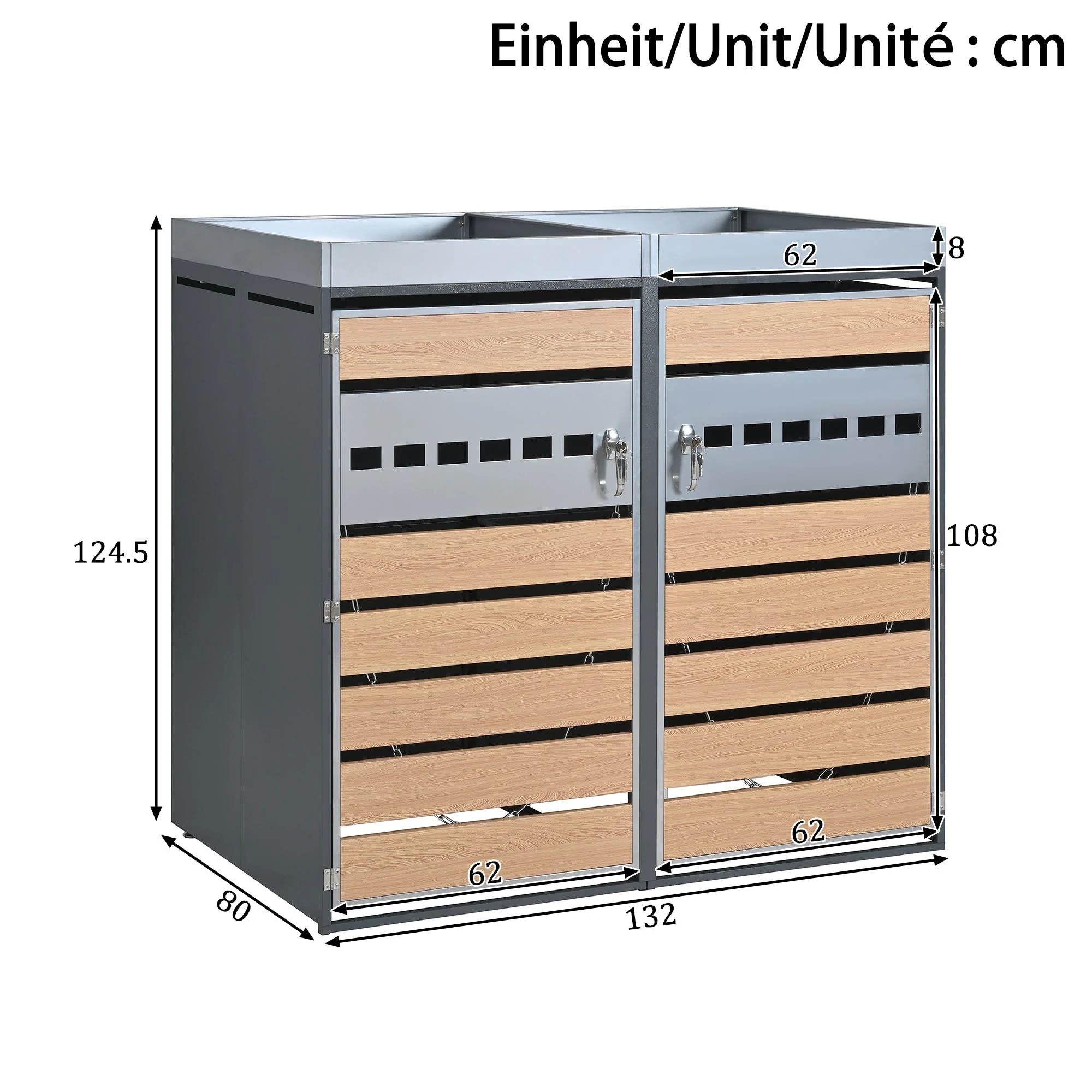 Garbage Can Enclosure with Diamond Ventilation and Four Lockable Doors, Planting Area, Steel - Image 4