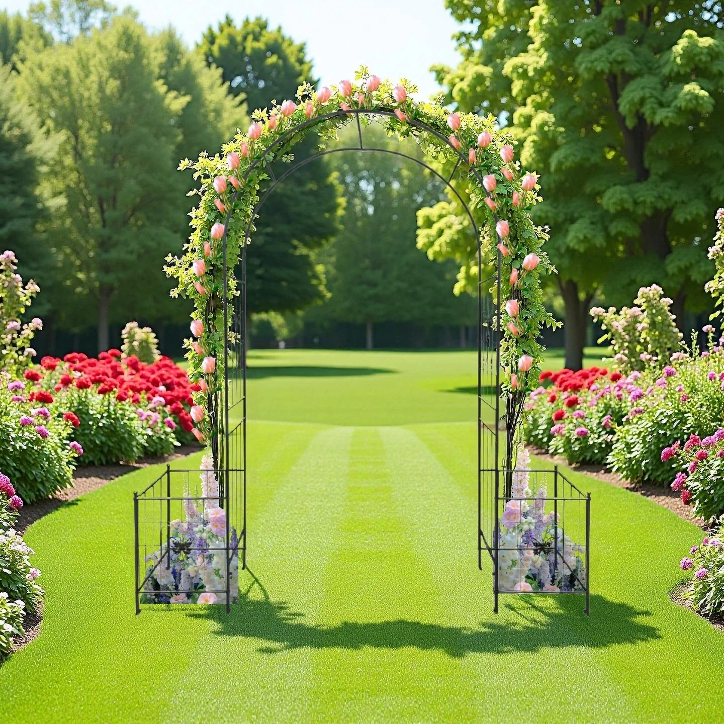 Garden Arch Arbor Trellis for Climbing Plants Outdoor Wedding Arch, Black Metal - Image 2