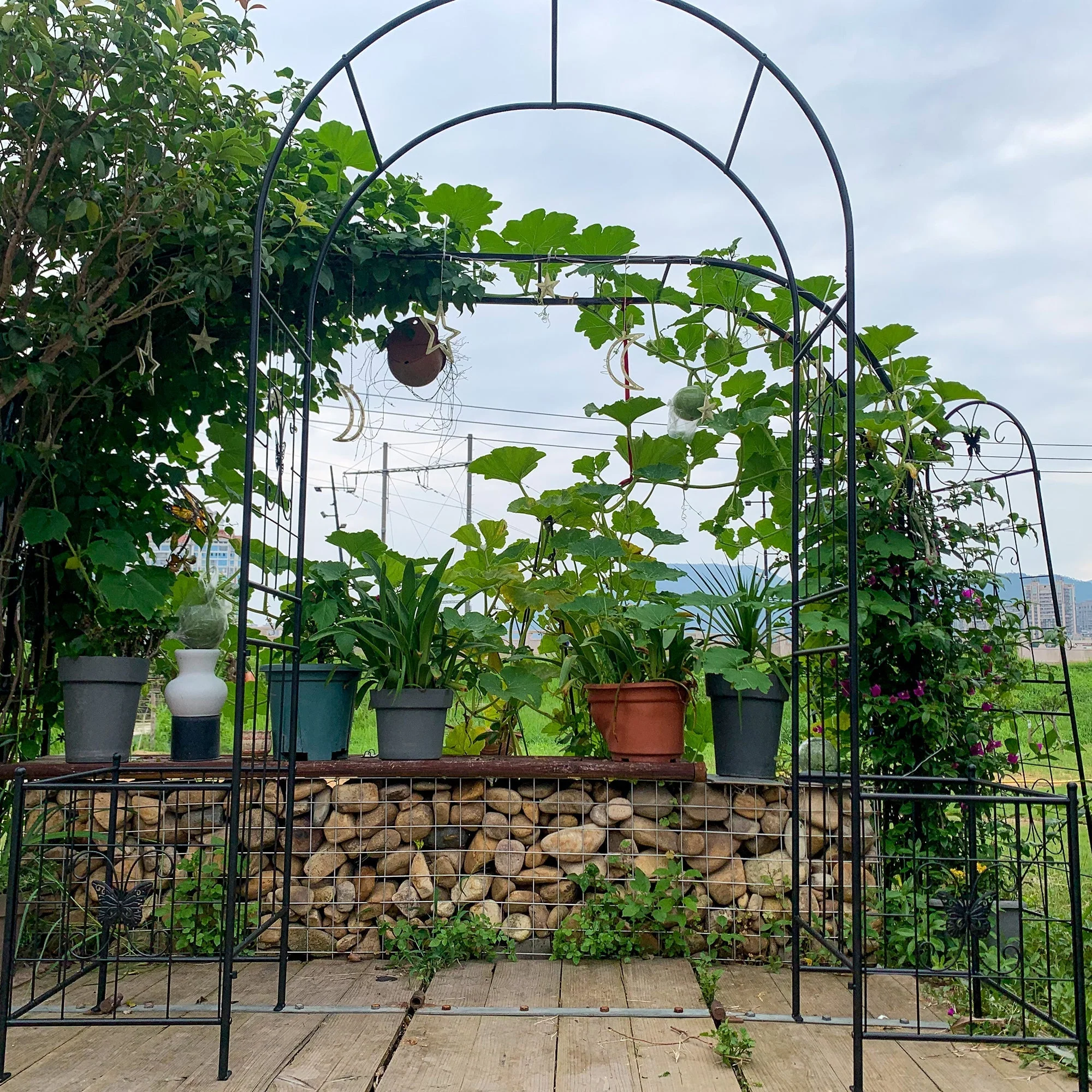 Garden Arch Arbor Trellis for Climbing Plants Outdoor Wedding Arch, Black Metal - Image 7