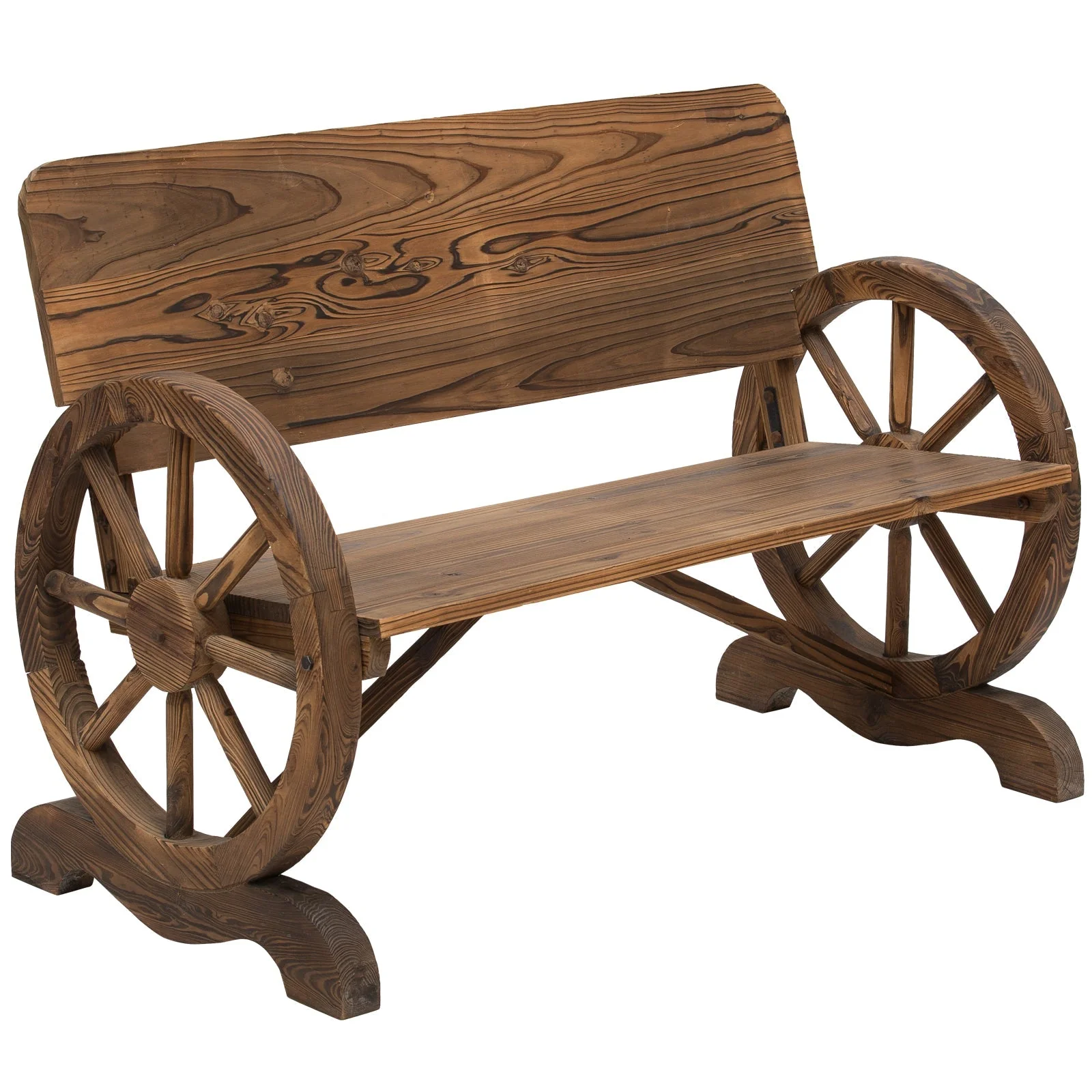 Garden Bench 2-Seater Rustic Wagon Wheel Design Solid Wood Brown - Image 2