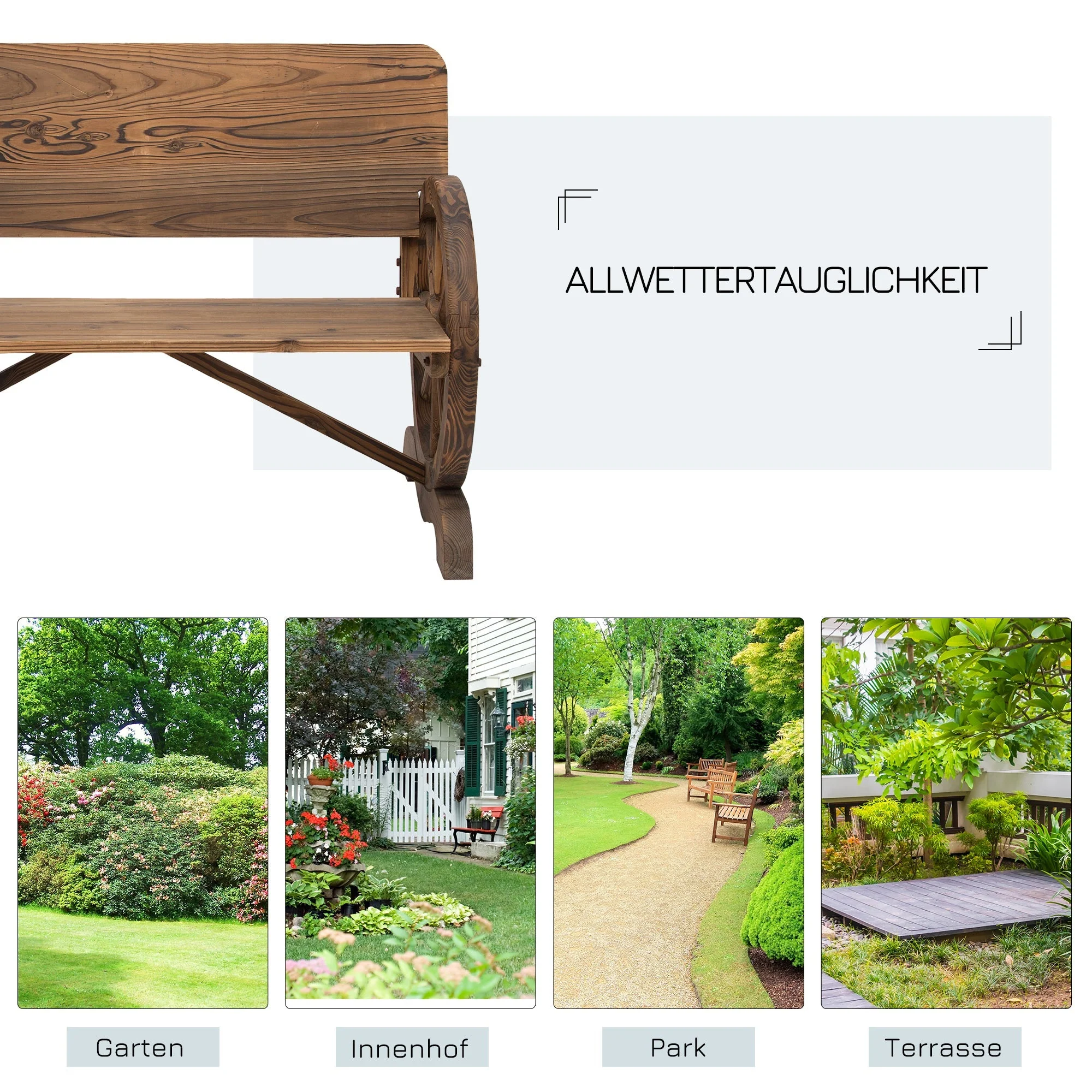 Garden Bench 2-Seater Rustic Wagon Wheel Design Solid Wood Brown - Image 5