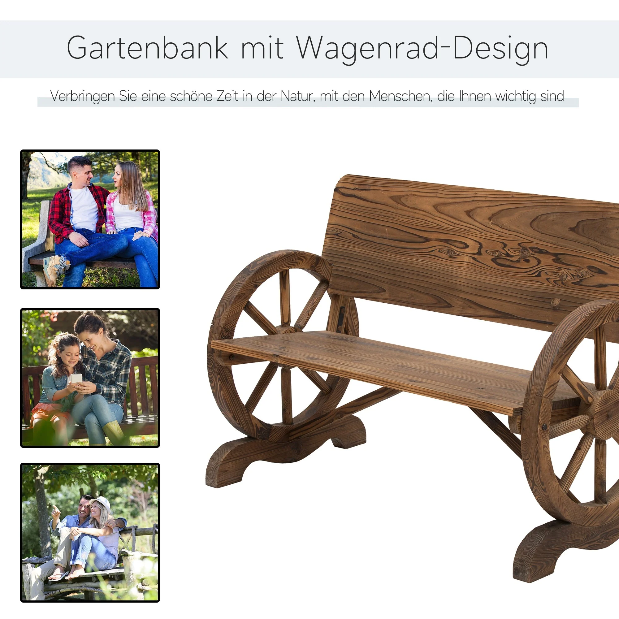 Garden Bench 2-Seater Rustic Wagon Wheel Design Solid Wood Brown - Image 6