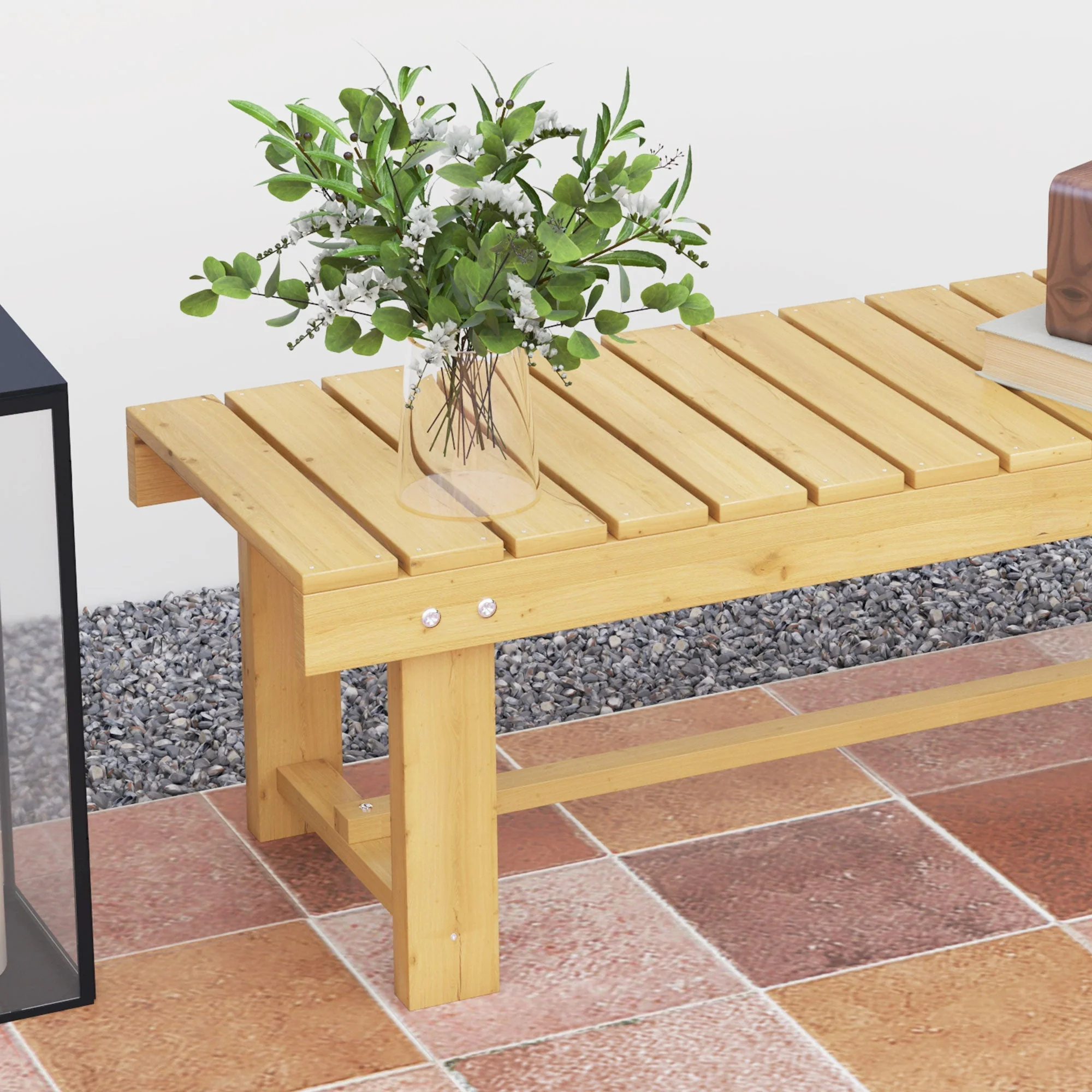 Garden Bench 2-Seater, Waterproof Durable 110x38x35cm Solid Wood, Natural Color - Image 7