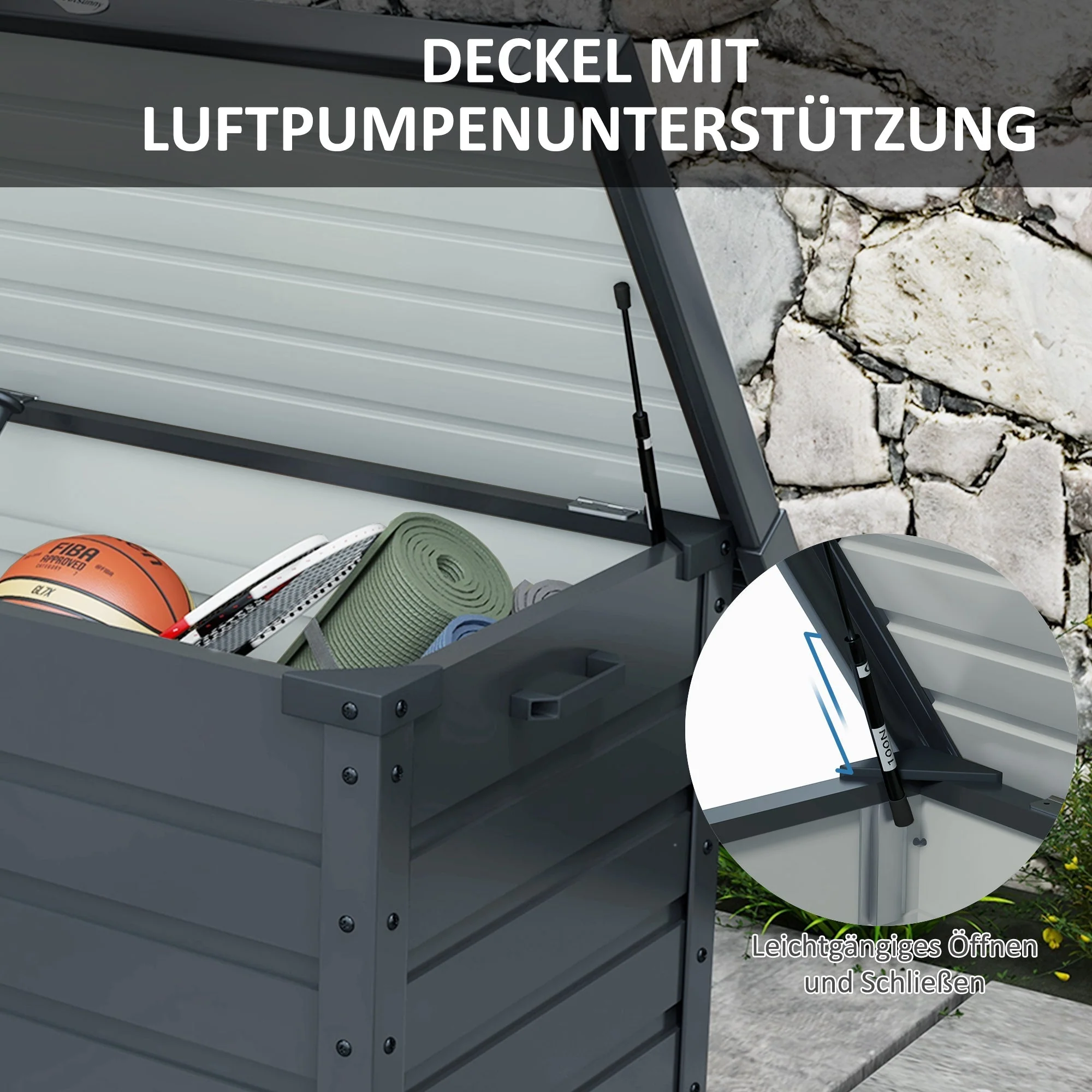 Garden Box Storage Box with Wheels, Lock, Handle Dark Grey - Image 6