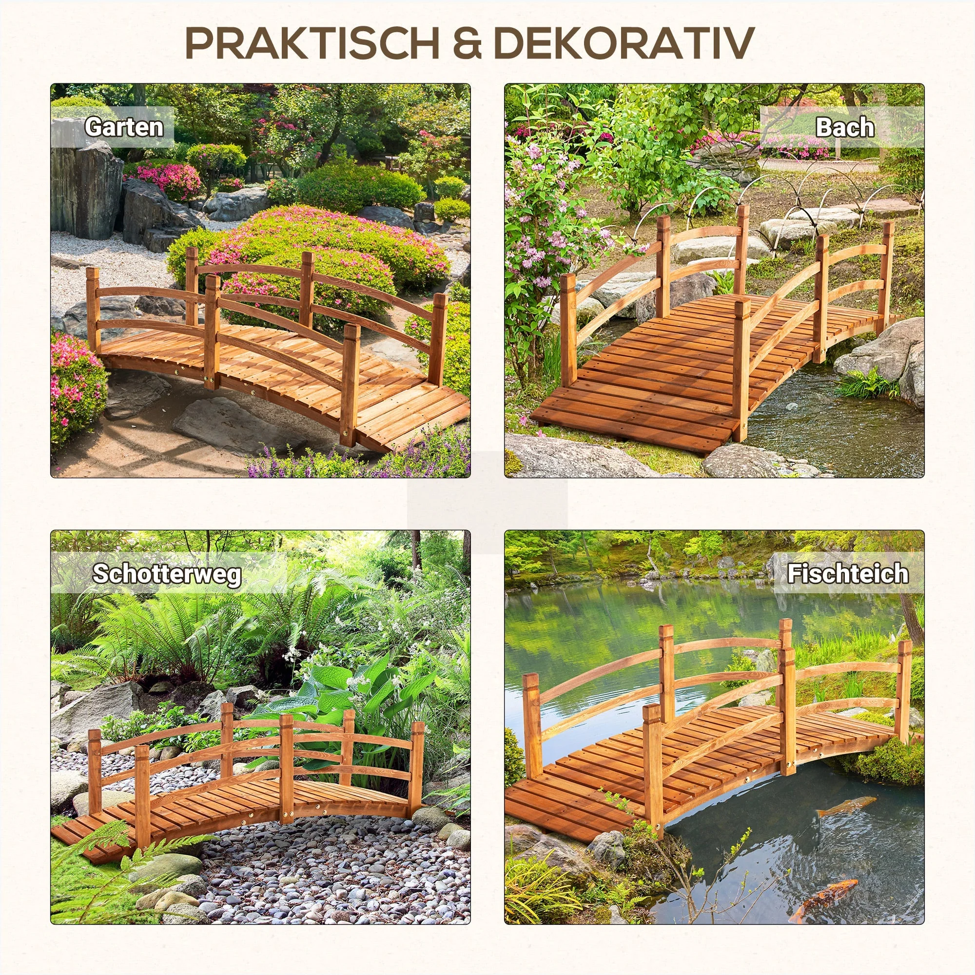Garden Bridge 185m with Railing, 200kg Solid Wood - Image 6