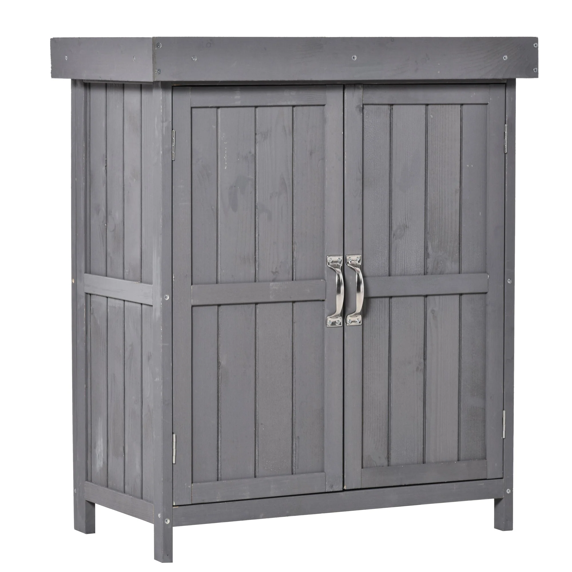 Garden Cabinet Weatherproof Tool Cabinet Double Door 2 Compartments Fir Wood Dark Grey - Image 2