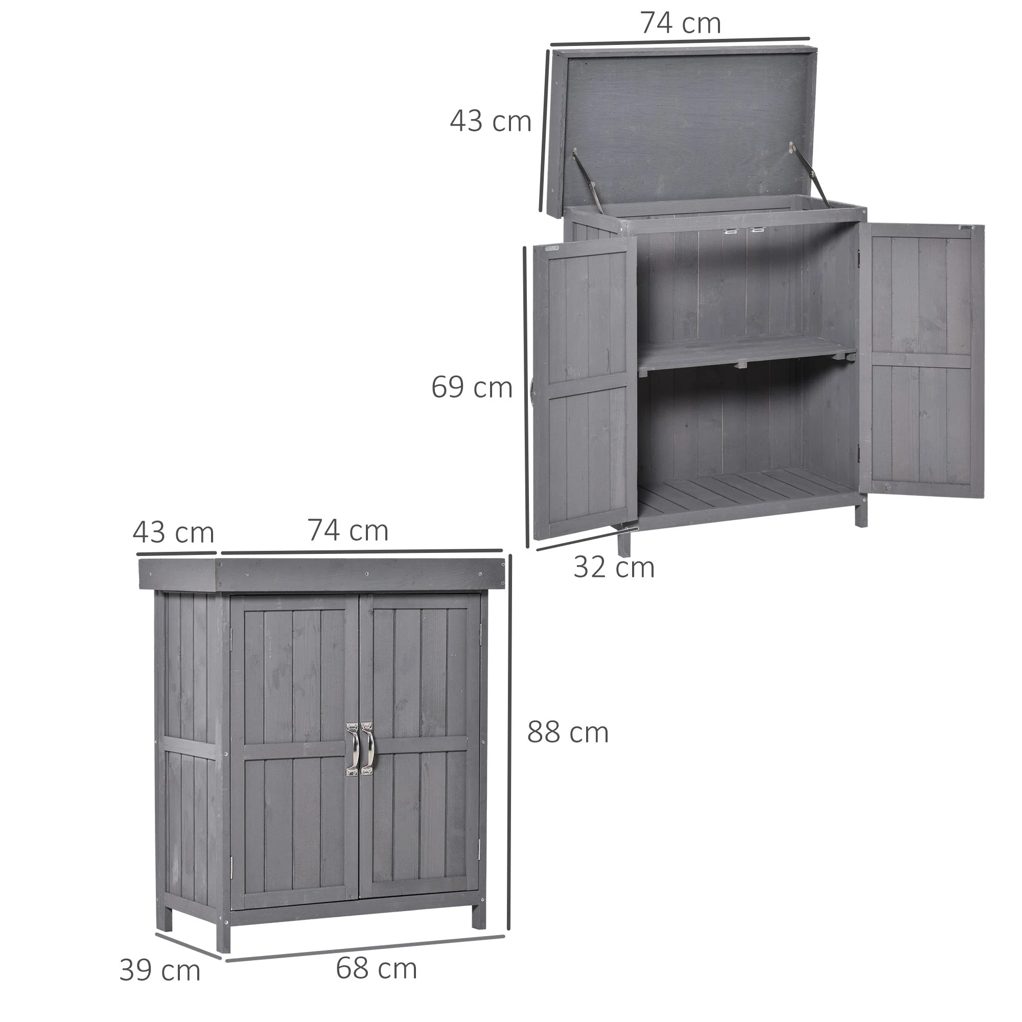 Garden Cabinet Weatherproof Tool Cabinet Double Door 2 Compartments Fir Wood Dark Grey - Image 3