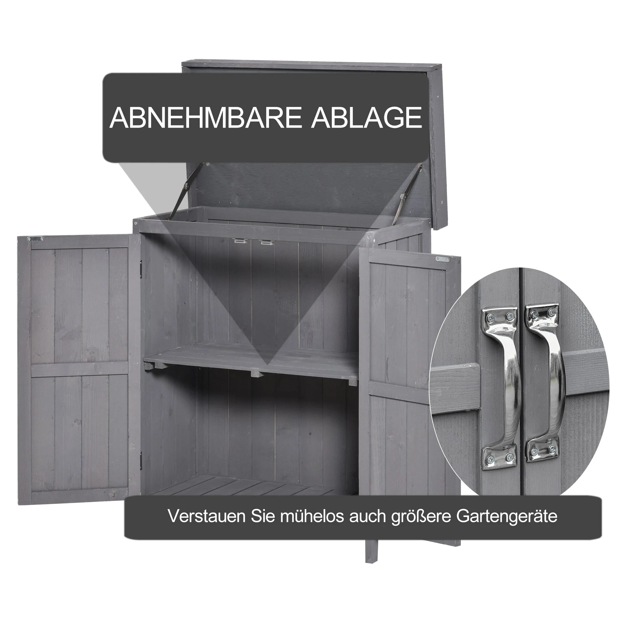 Garden Cabinet Weatherproof Tool Cabinet Double Door 2 Compartments Fir Wood Dark Grey - Image 6