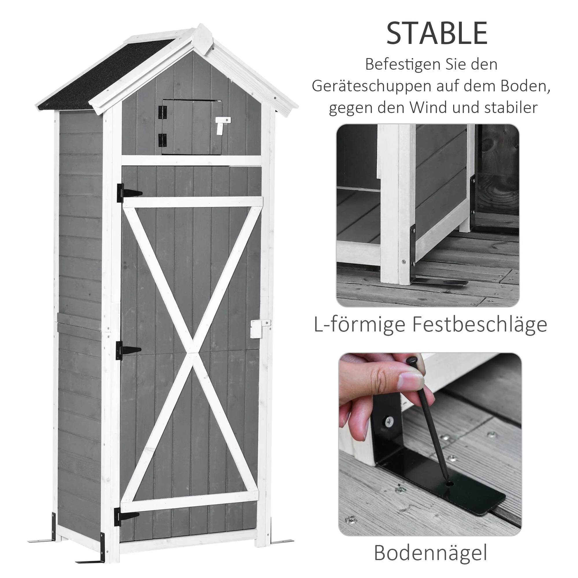 Garden Cabinet Wooden Tool Shed with Door and Roof Grey - Image 5