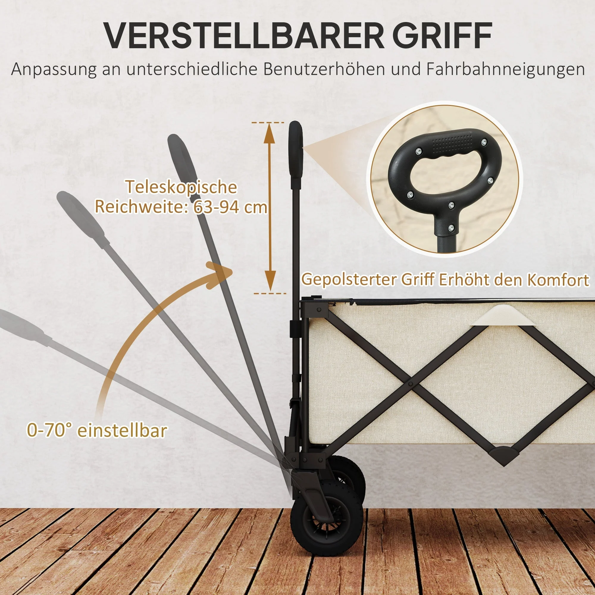 Garden Cart 100 kg, Foldable, 138 Liters, Beige - Image 7