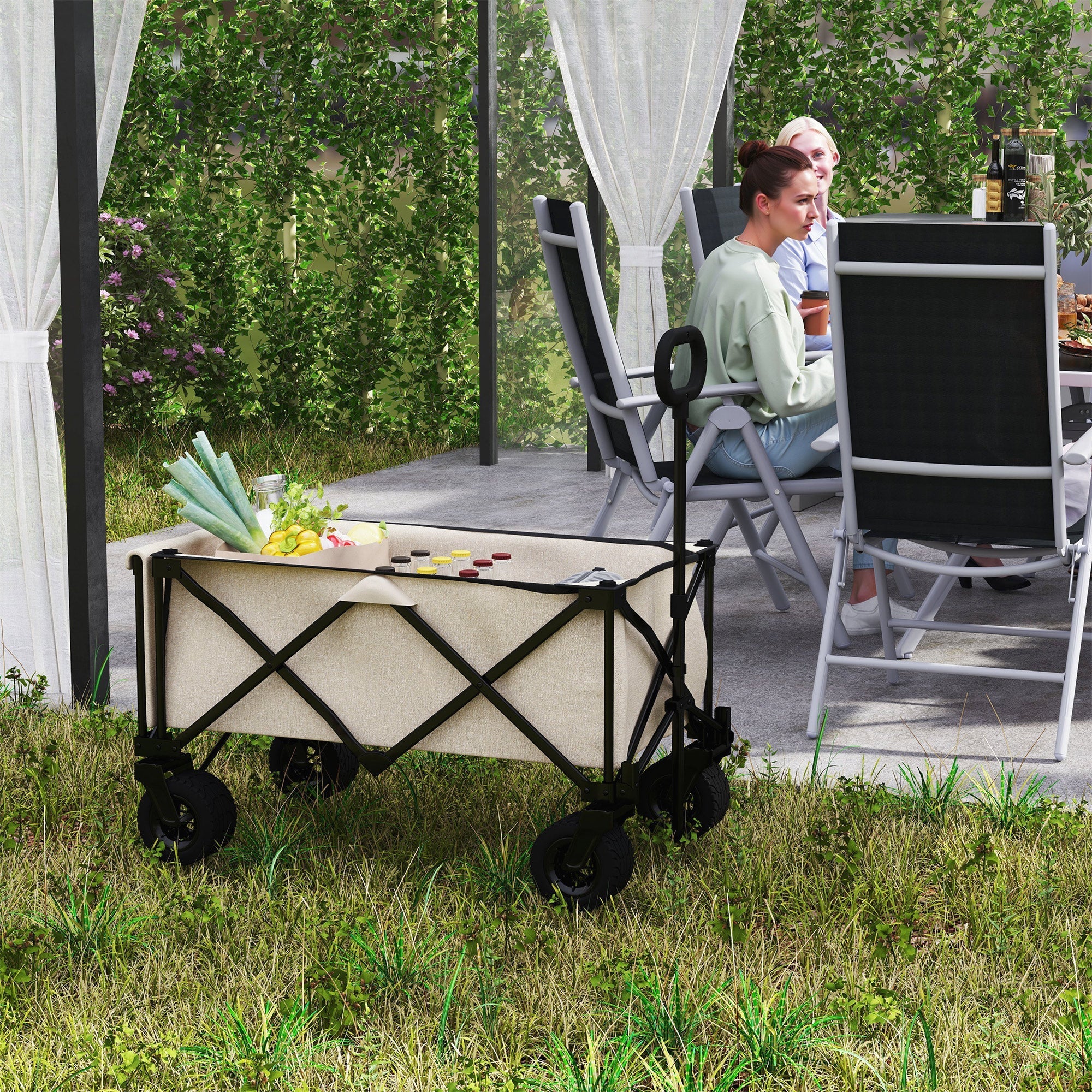 Garden Cart 100 kg, Foldable, 138 Liters, Beige - Image 8