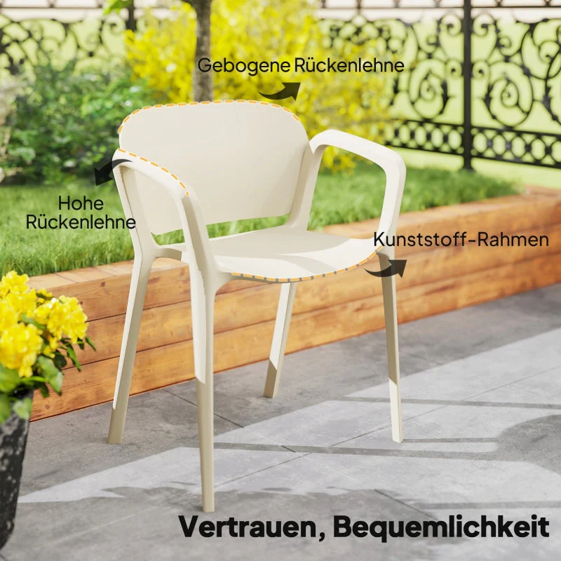Garden Chair Set, 4 Stackable Plastic Chairs with Armrest Backrest, 120 kg Loadable, Weatherproof - Image 7