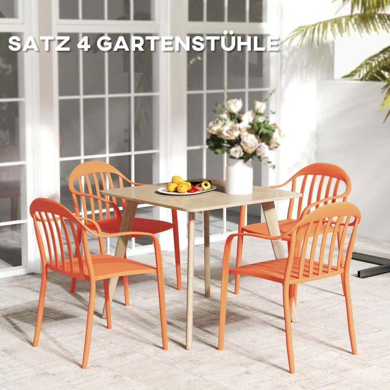 Garden Chairs Set of 4, Stackable Armchair 120 kg Support, Plastic Red - Image 4