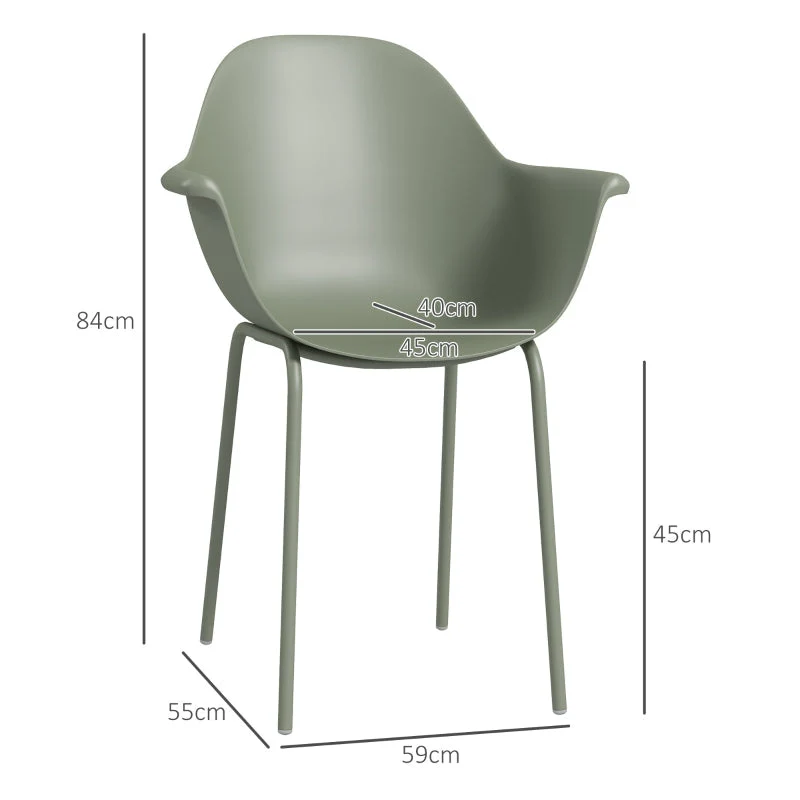 Garden Chairs Set of 4 with Backrest Armrests Weatherproof - Plastic/Metal Green - Image 3