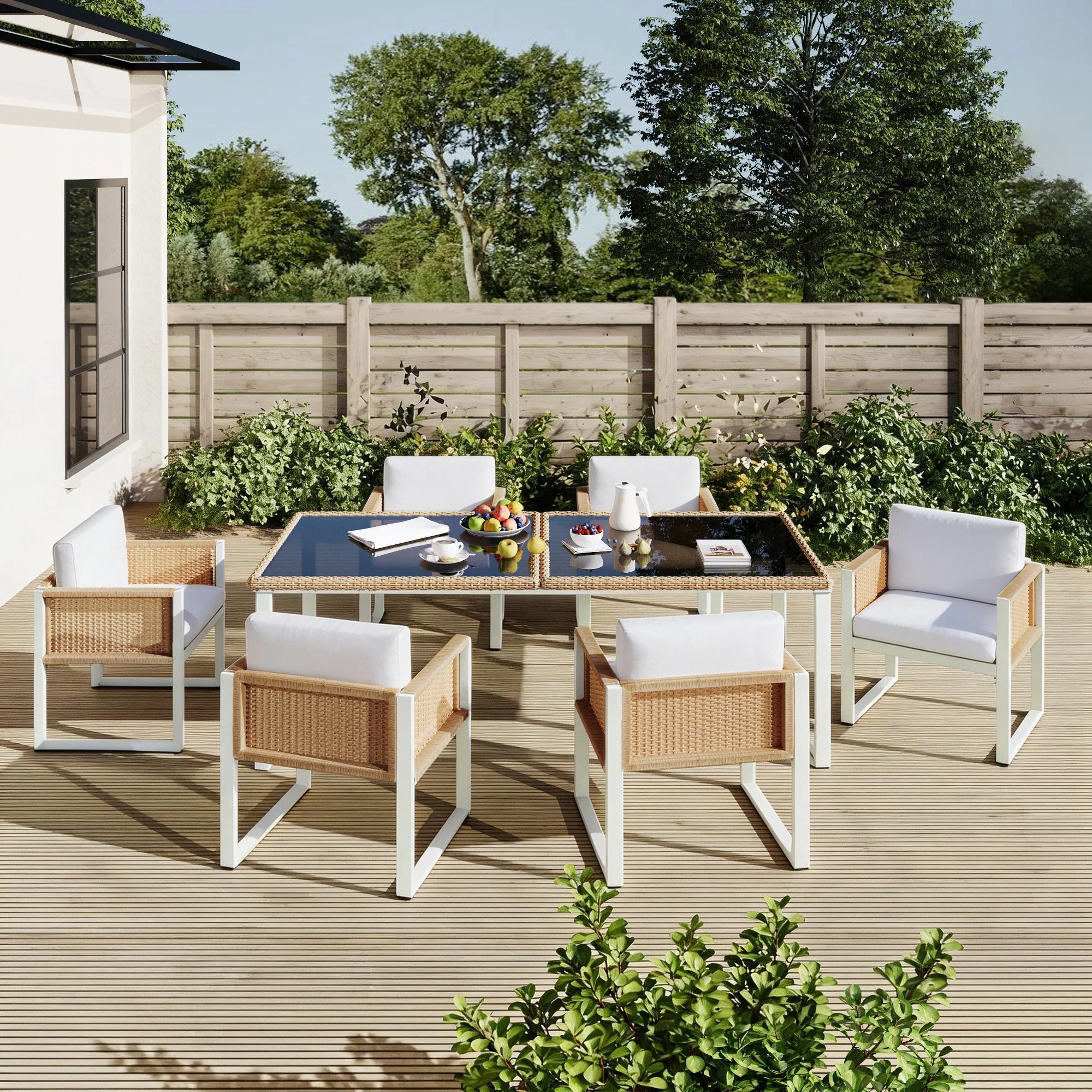 Garden Dining Set, 6-Person Table and Chairs with Washable Covers, Polyrattan - Image 9