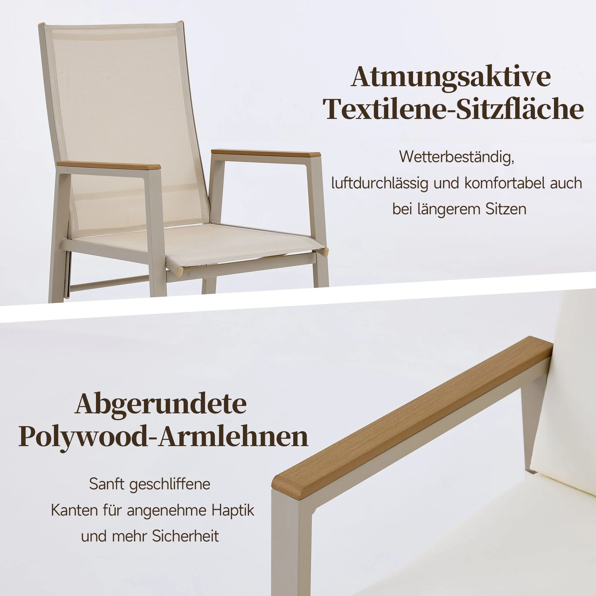 Garden Dining Set, 7-Piece Furniture Set for 6 People with 1 Table and 6 Chairs, Galvanized Iron and Plastic Wood, Khaki and Beige - Image 7