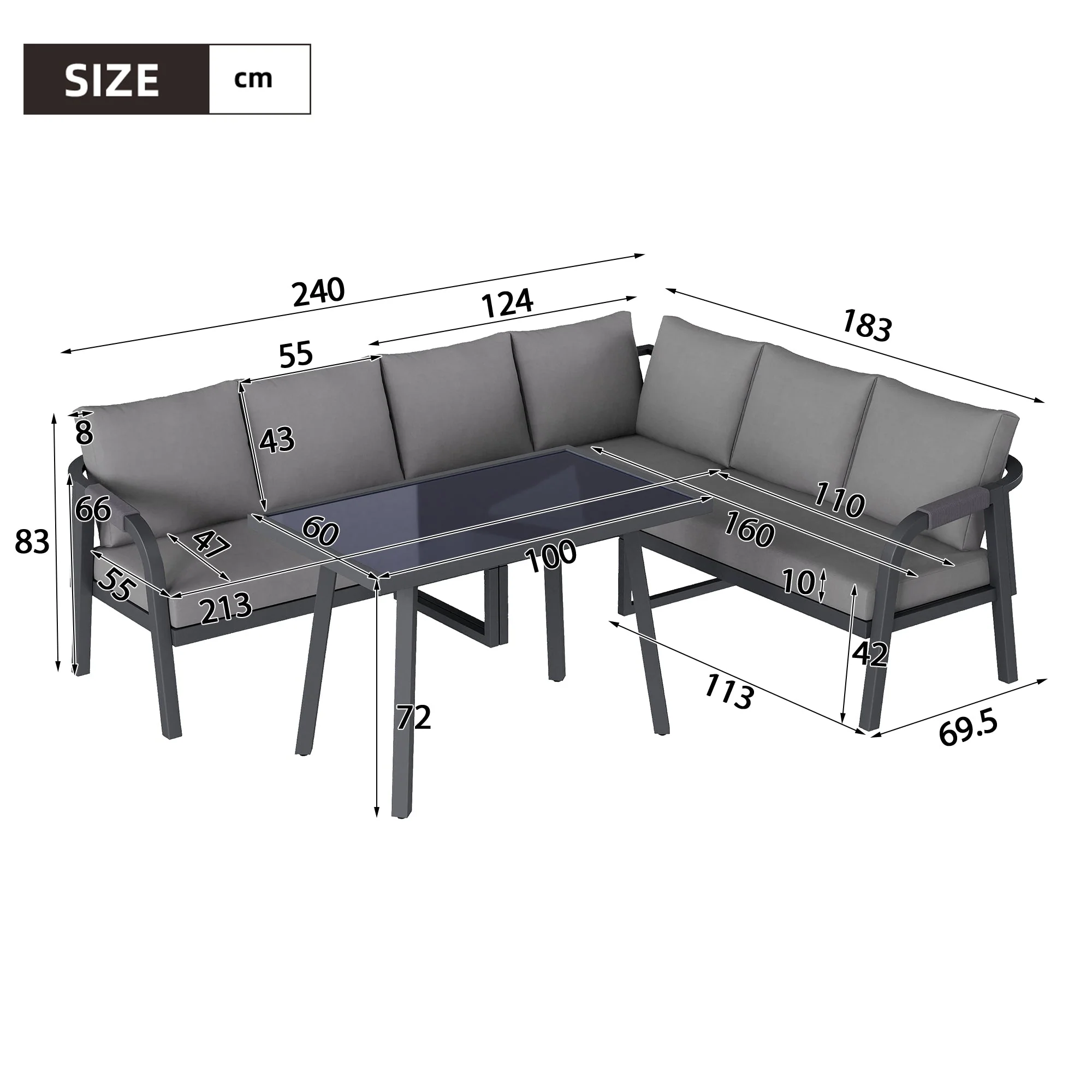 Garden Dining Set, Seats 6 with Corner Sofa and Dining Table, Grey Wicker and Galvanized Steel - Image 6