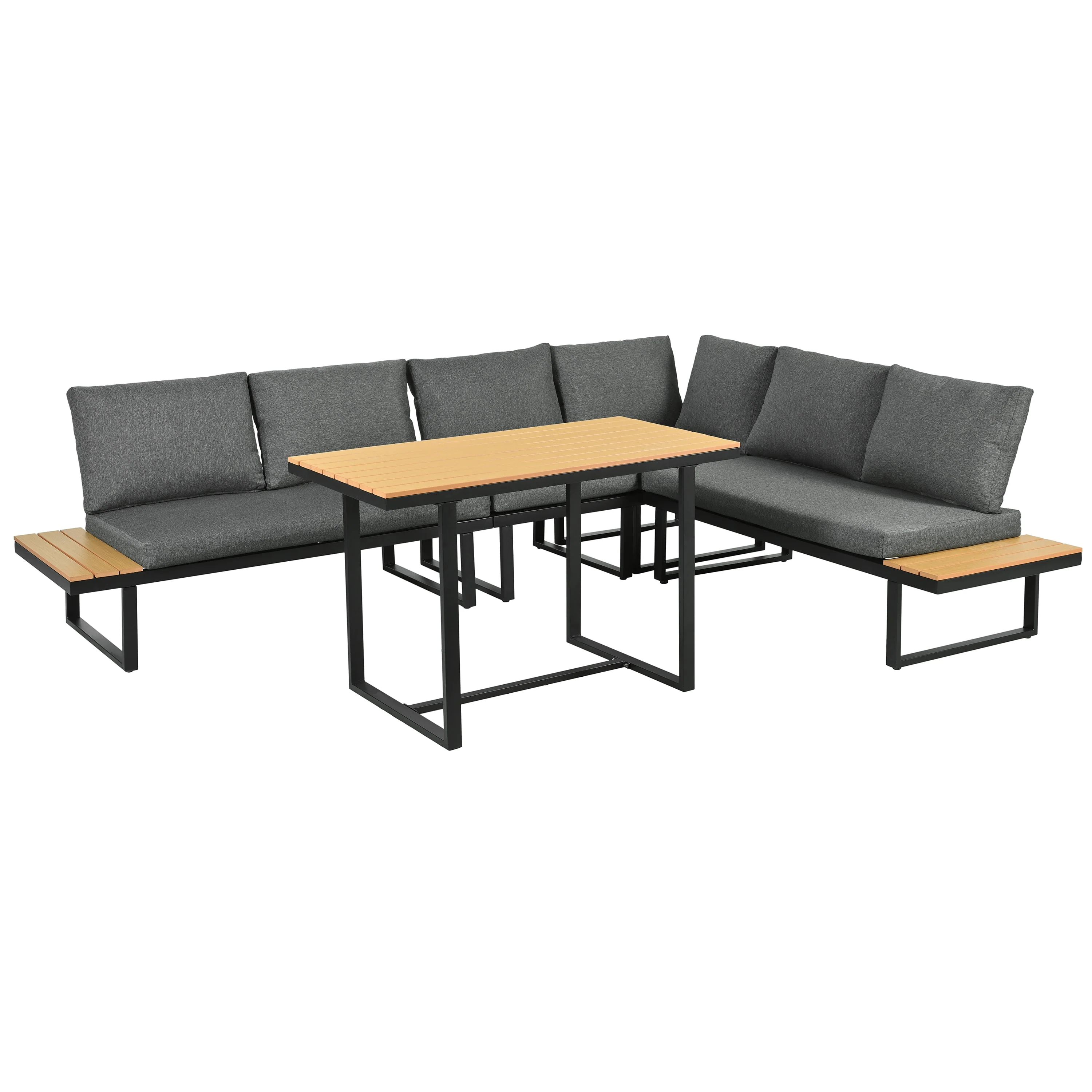 Garden Dining Set with Adjustable Tilt Function and Corner Configuration, Grey and Black - Image 10