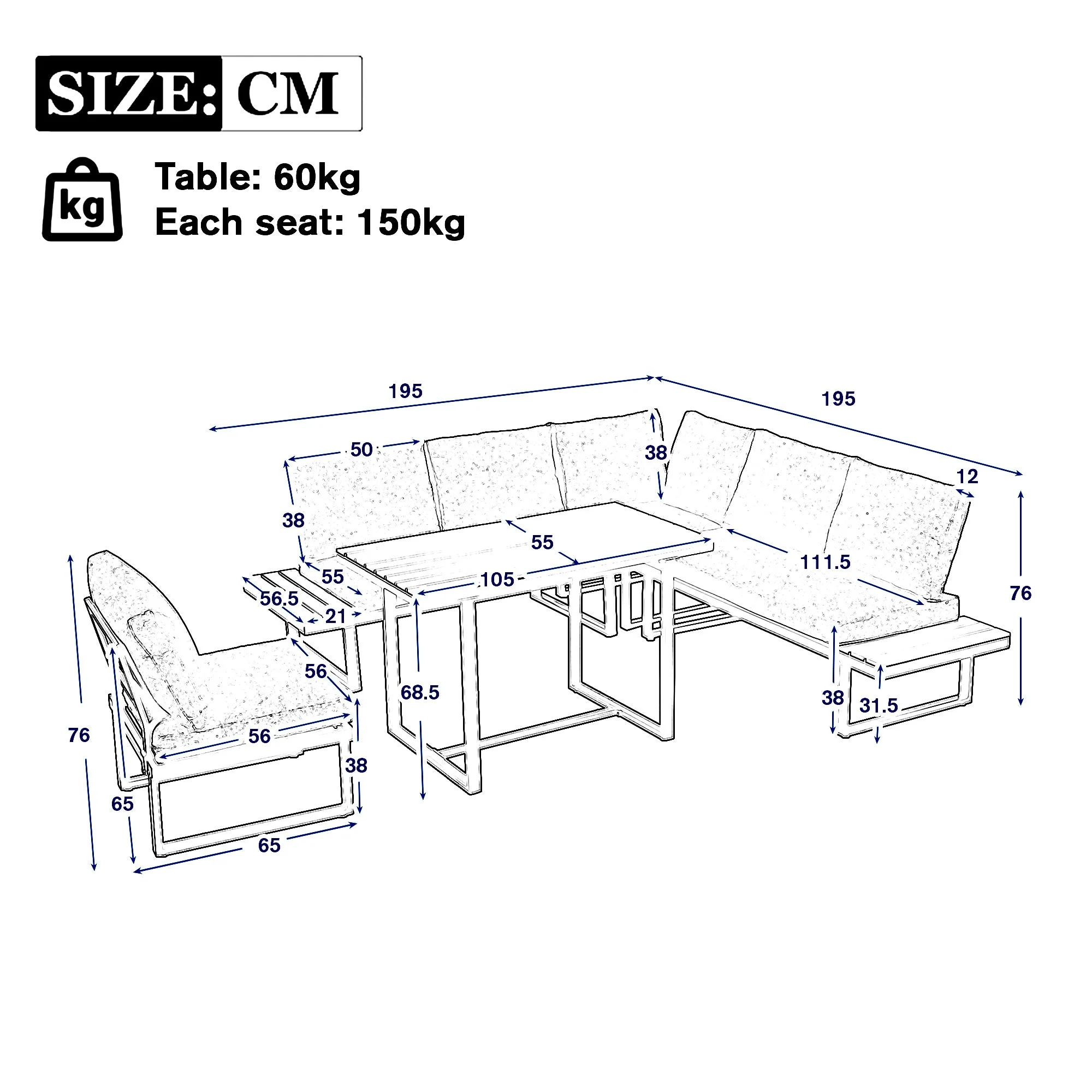 Garden Dining Set with Adjustable Tilt Function and Corner Configuration, Grey and Black - Image 4