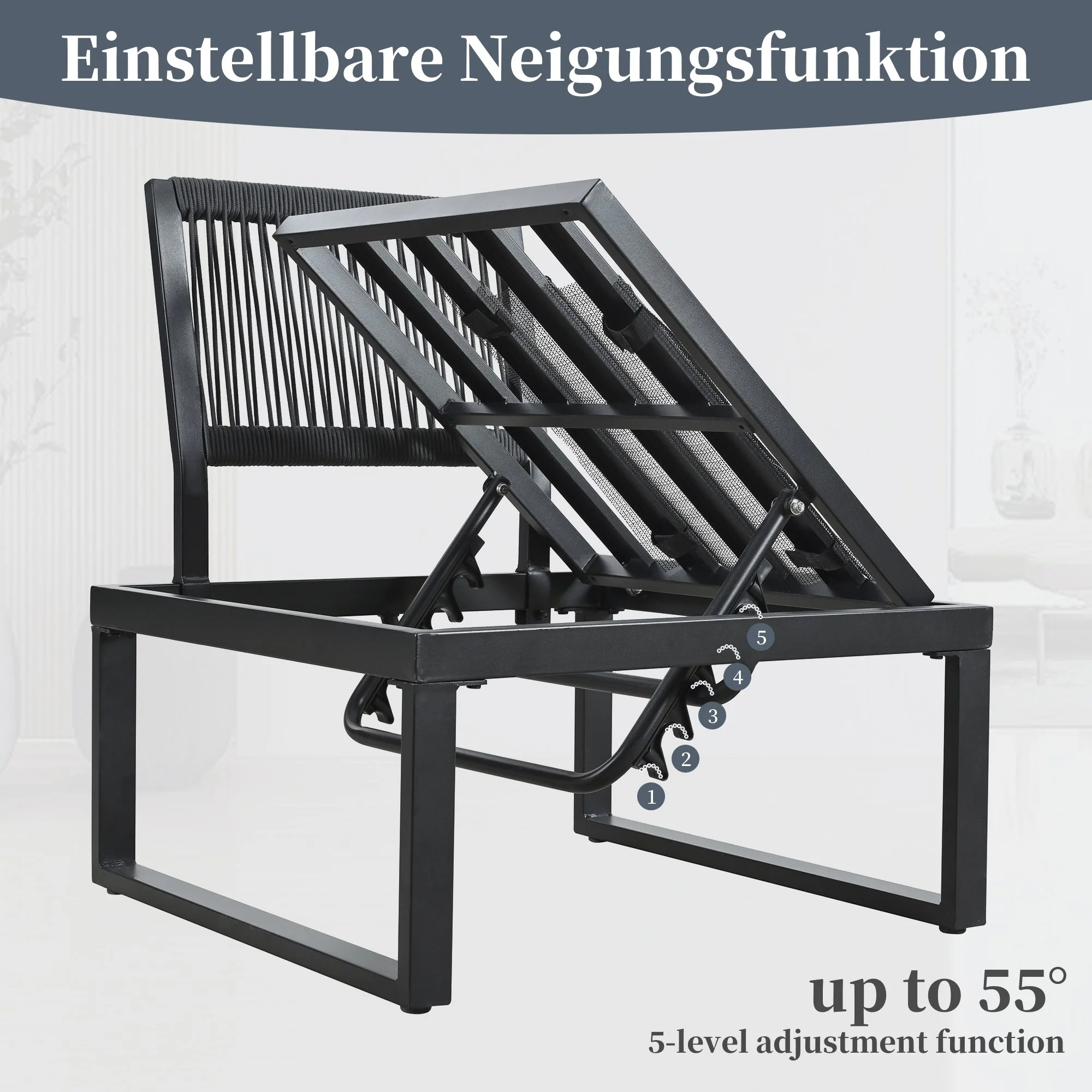 Garden Dining Set with Adjustable Tilt Function and Corner Configuration, Grey and Black - Image 8