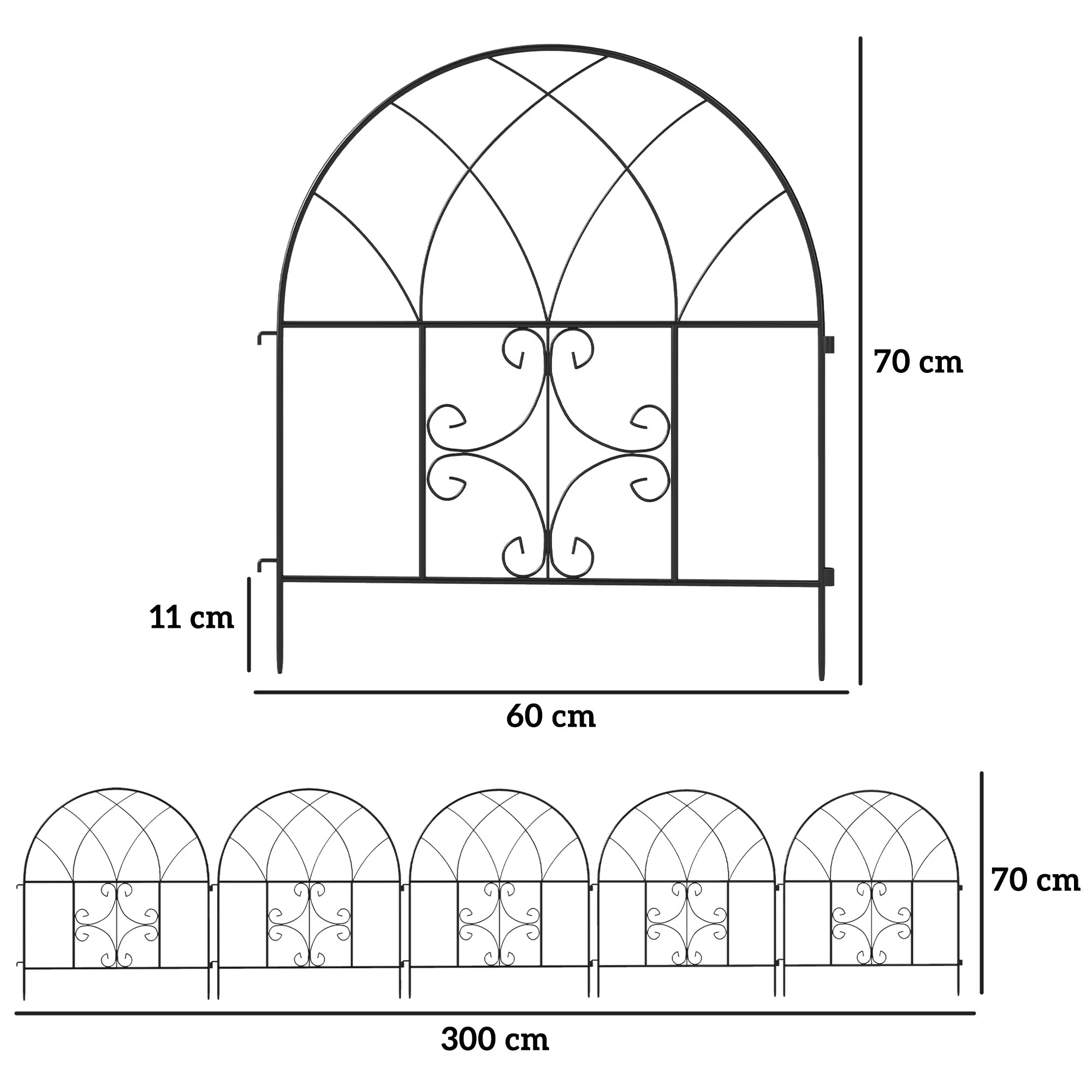 Garden Fence Decorative Mesh Set 300x70cm, Steel Black - Image 3