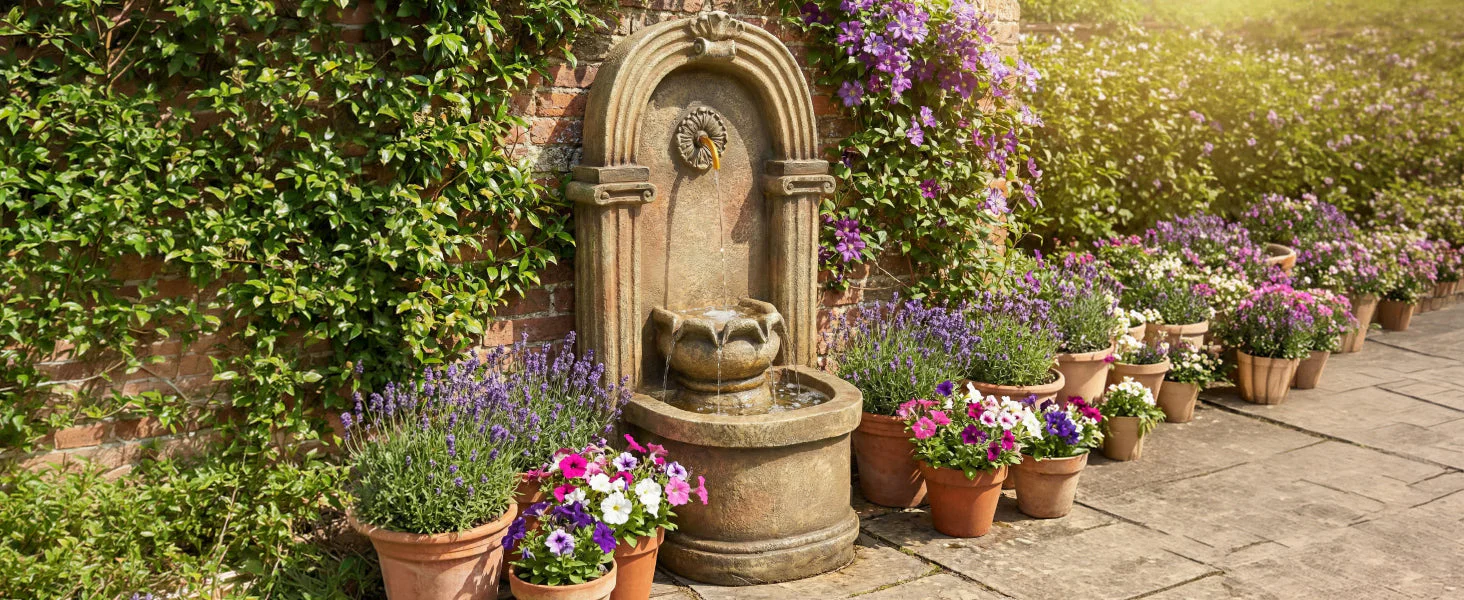 Garden Fountain with 230V Waterfall and Arched Design, Antique Style Metal - Image 10