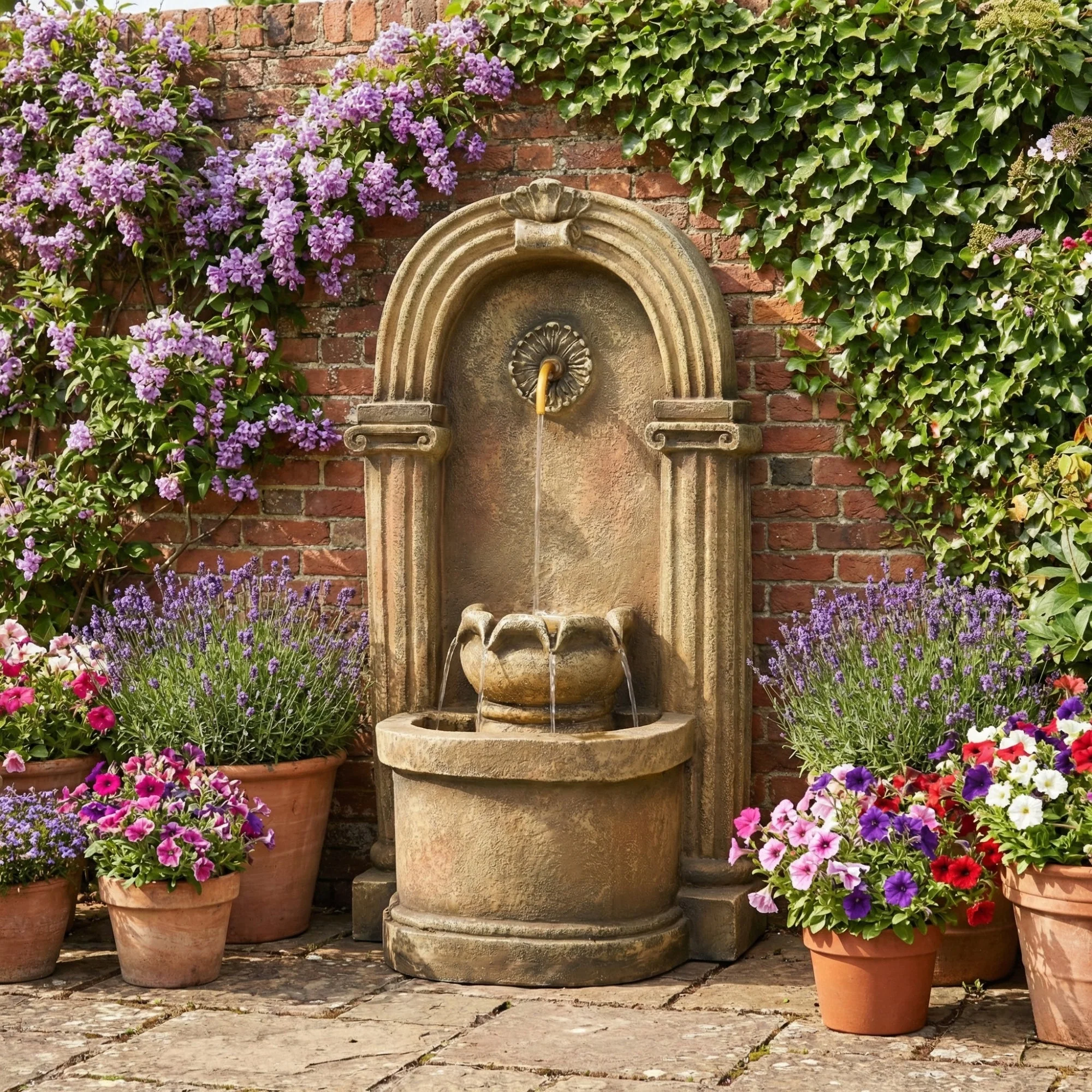 Garden Fountain with 230V Waterfall and Arched Design, Antique Style Metal - Image 2