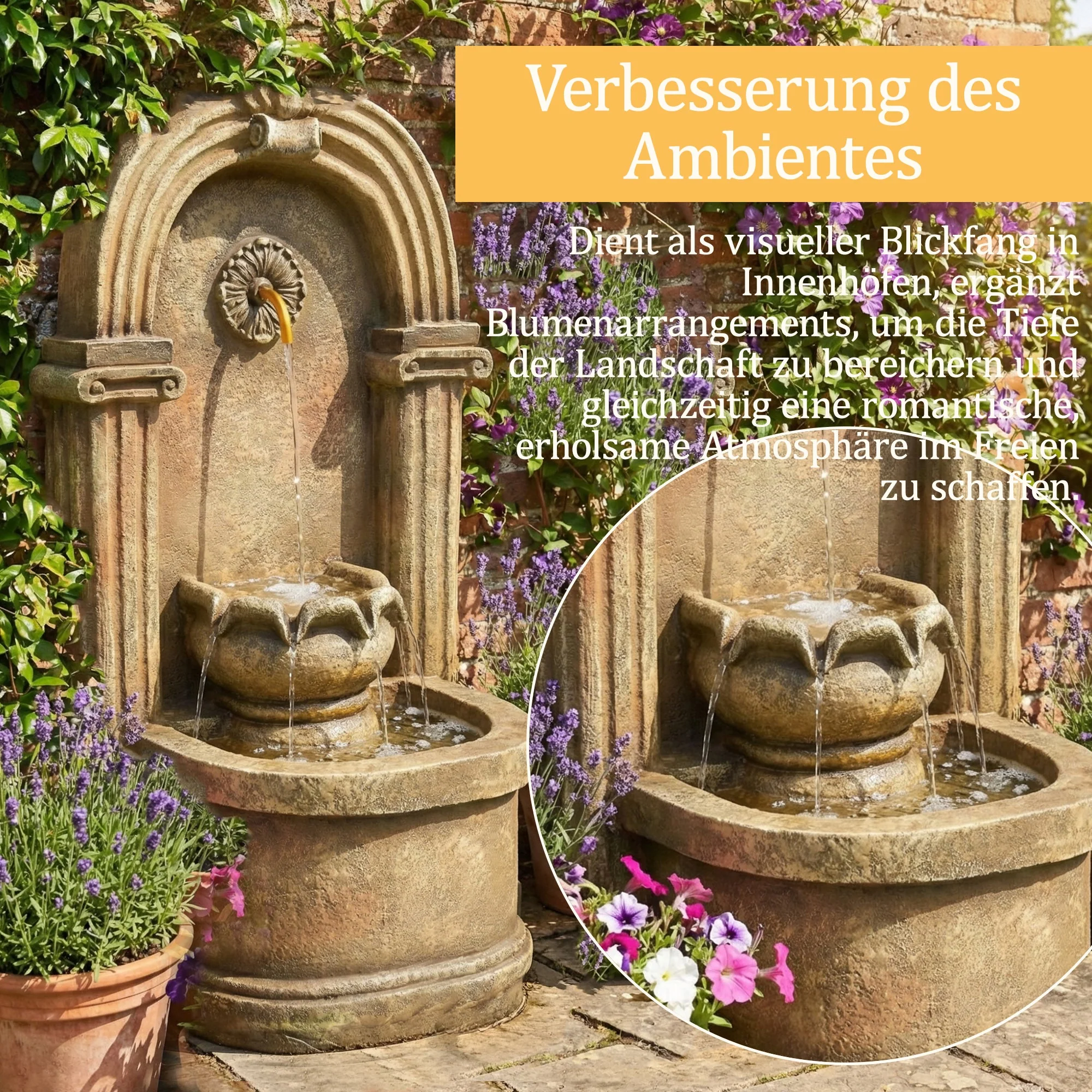 Garden Fountain with 230V Waterfall and Arched Design, Antique Style Metal - Image 6