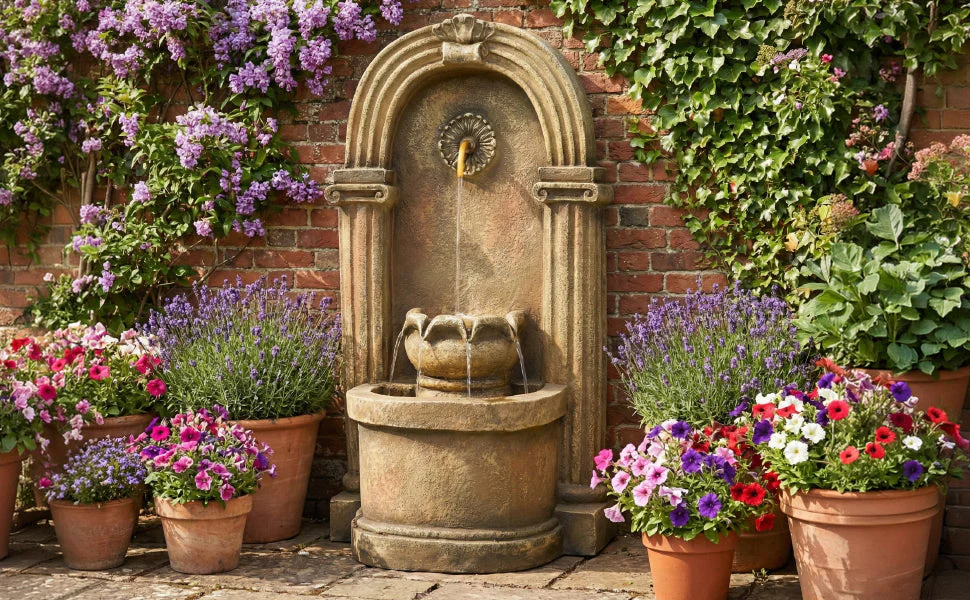 Garden Fountain with 230V Waterfall and Arched Design, Antique Style Metal - Image 7