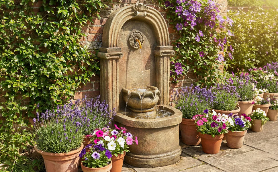 Garden Fountain with 230V Waterfall and Arched Design, Antique Style Metal - Image 8