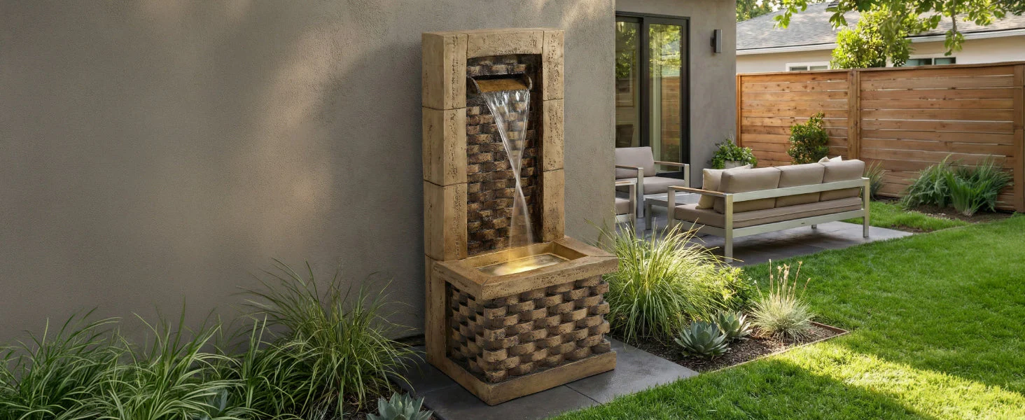Garden Fountain with 230V Waterfall and Square Door Design, Antique Style - Image 9