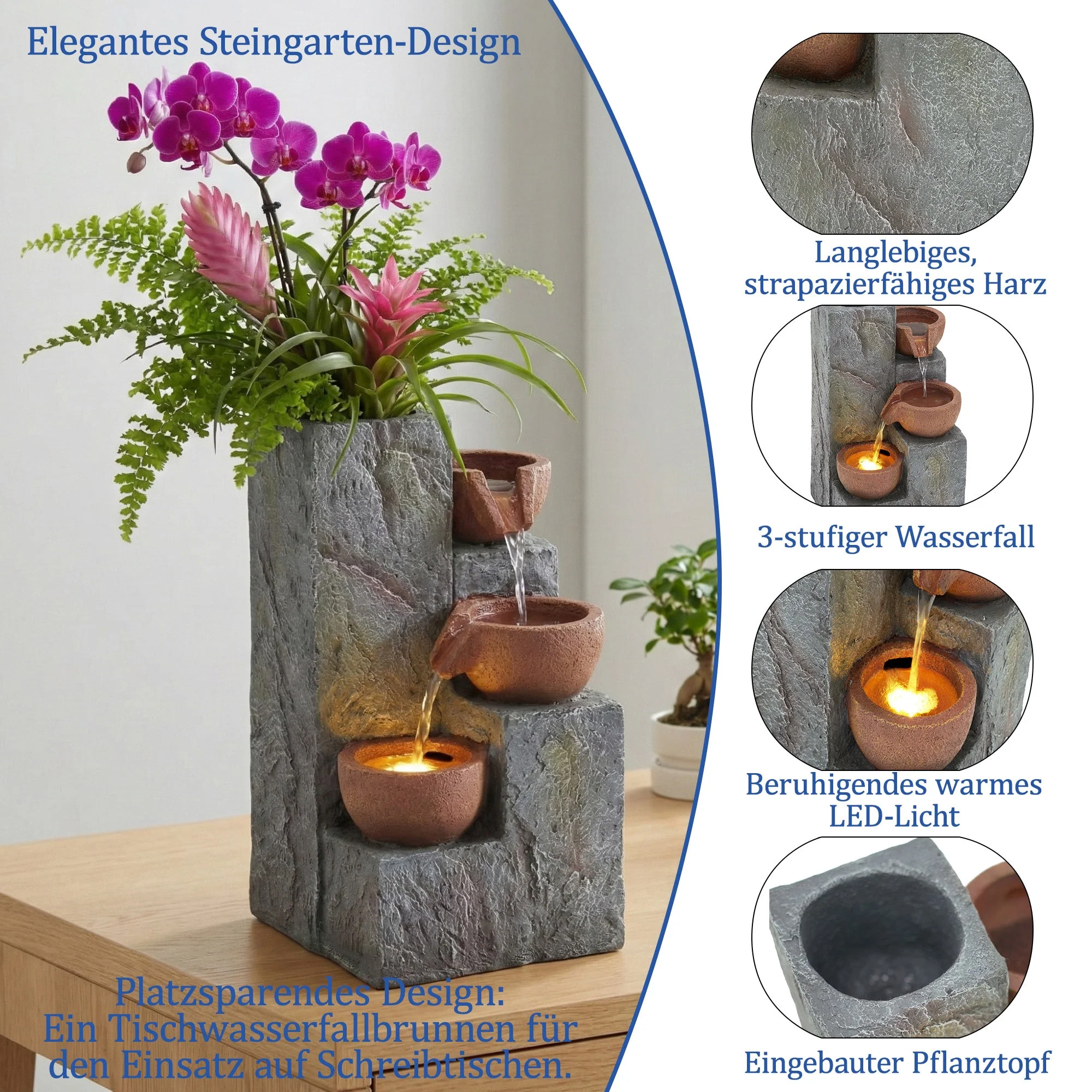 Garden Fountain with Three-Tier Waterfall and Antique Standing Basin, 230V Metal Finish - Image 6