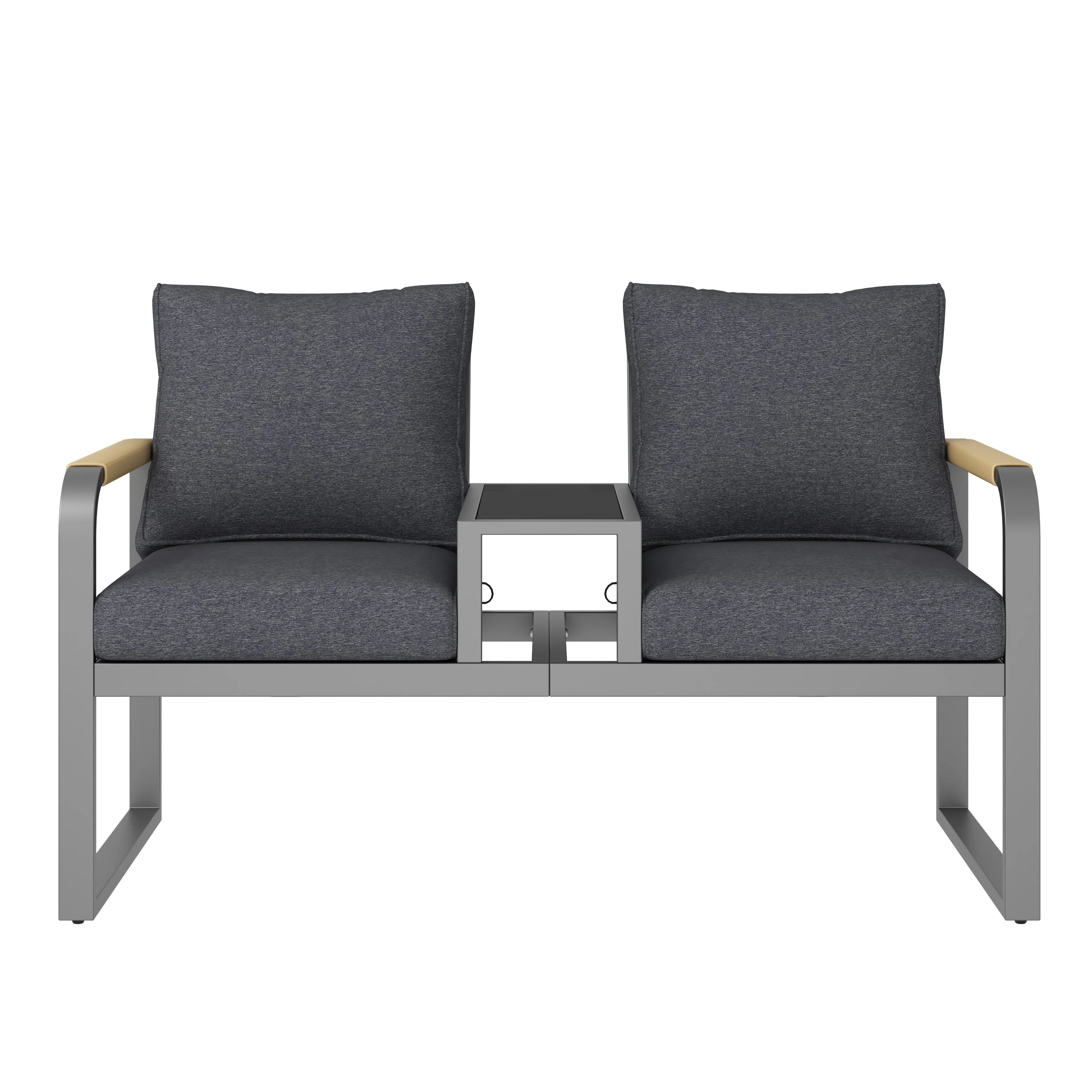 Garden Furniture Set, 2-Seater Outdoor Sofa with Glass Top and Woven Armrests, Grey Galvanized Iron - Image 9