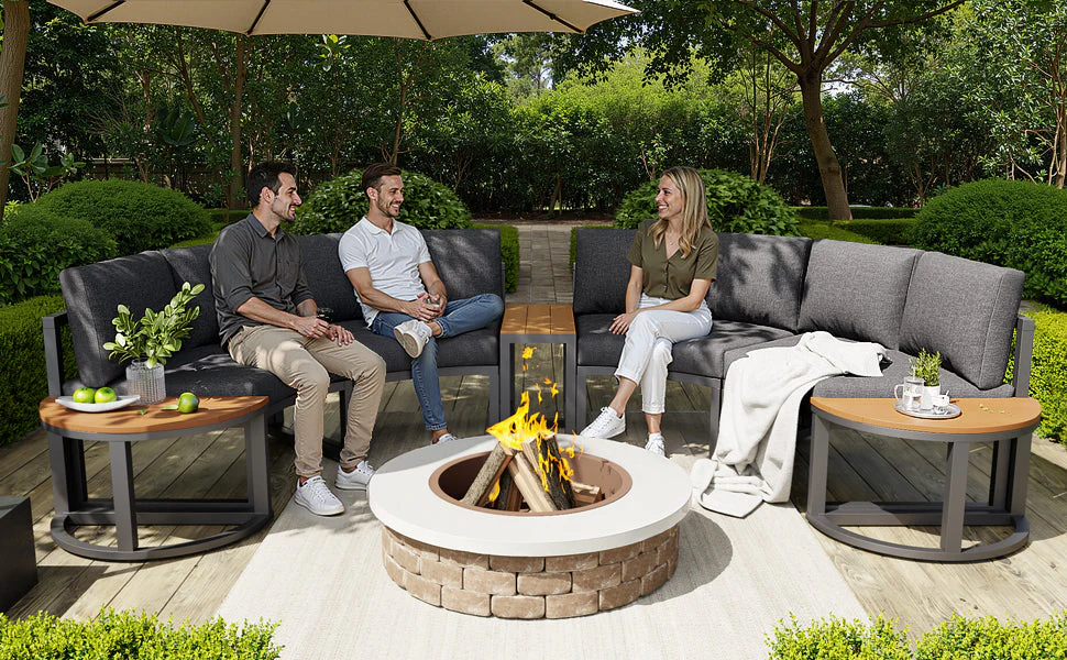 Garden Furniture Set, 4-6 Person Lounge with Round Sofa and Rocking Chair, Grey - Image 3