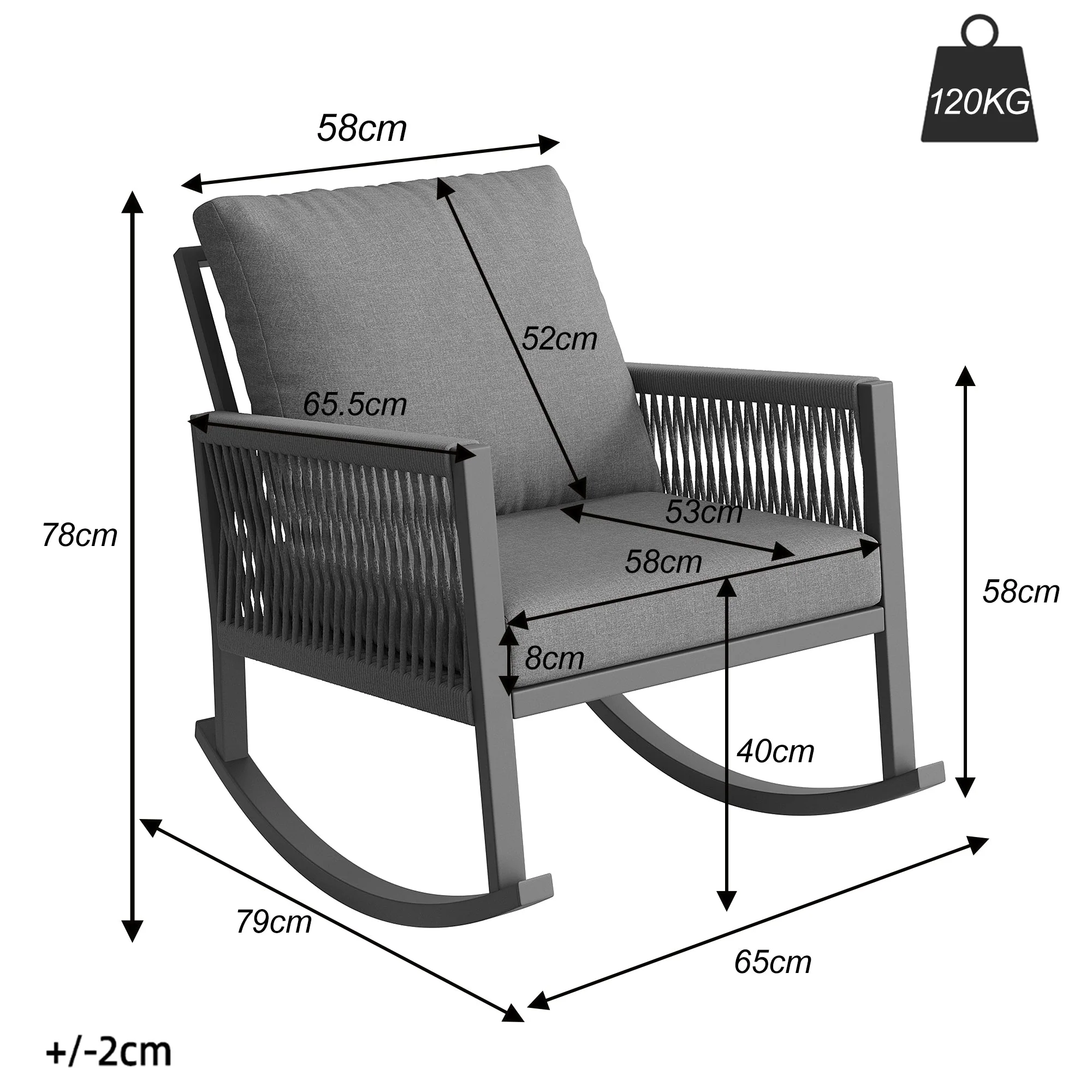 Garden Furniture Set, 4-6 Person Lounge with Round Sofa and Rocking Chair, Grey - Image 7