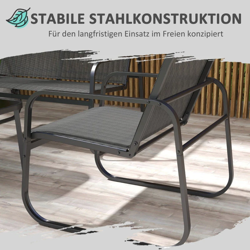 Garden Furniture Set, 4-Piece with Two-Seater, 2 Chairs & Coffee Table, Black Mesh - Image 4