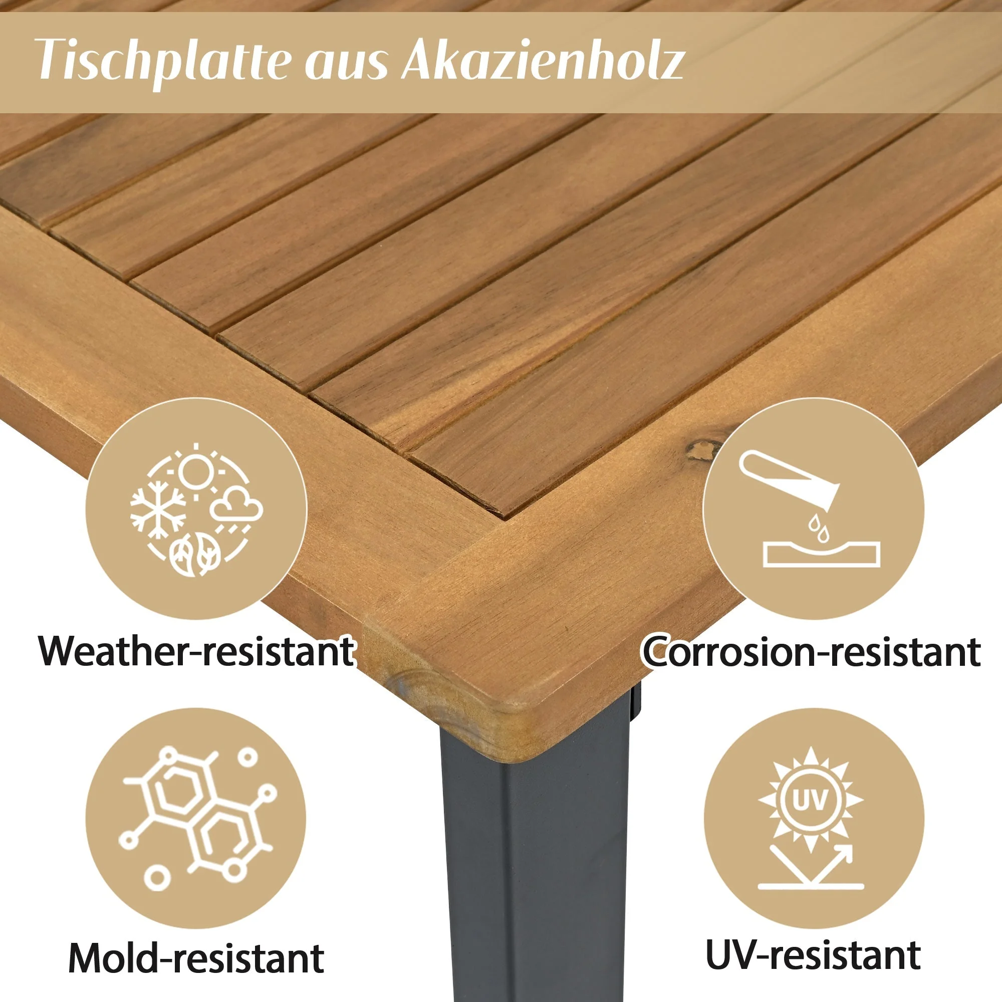 Garden Furniture Set with 1 3-Seater Sofa, 1 2-Seater Sofa, 2 1-Seater Sofas, Coffee Table and Footstool, Beige Galvanized Steel and Acacia Wood - Image 6