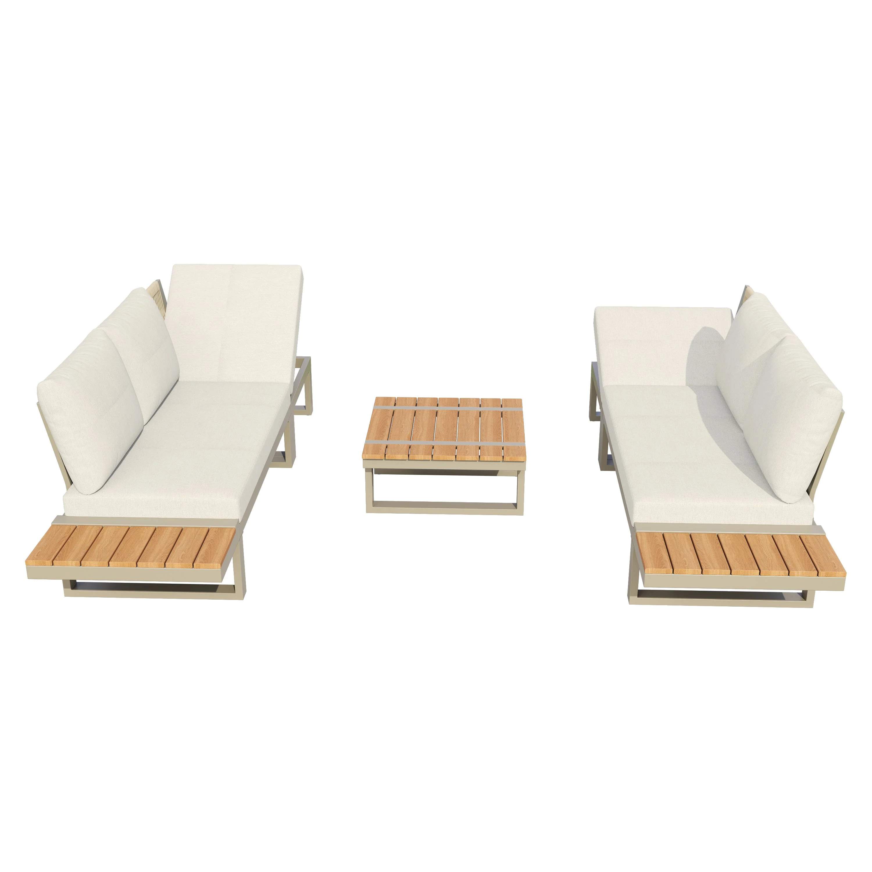 Garden Furniture Set with 2 Convertible Reclining Beds and Coffee Table, Beige - Image 10